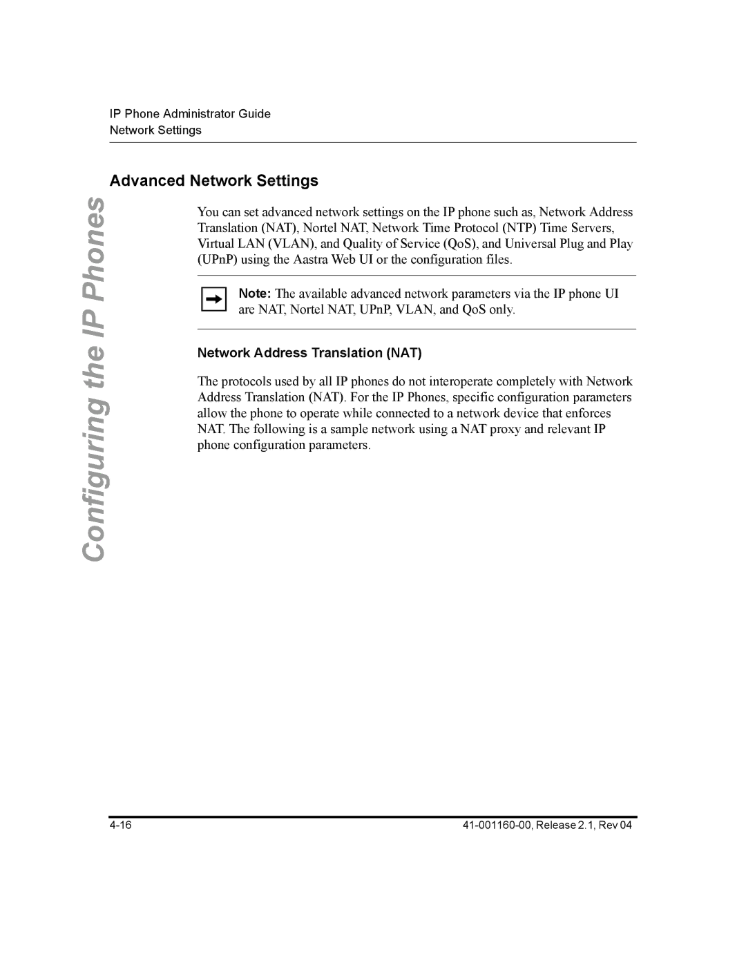 Aastra Telecom 57I CT, 55I, 53I manual Advanced Network Settings, Network Address Translation NAT 