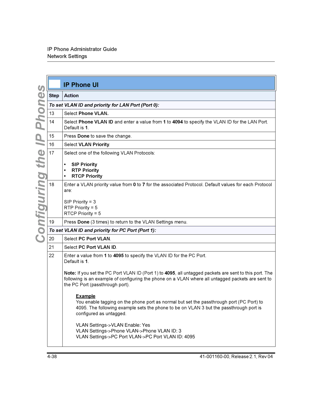 Aastra Telecom 57I CT, 55I, 53I manual To set Vlan ID and priority for LAN Port Port, Select Phone Vlan 