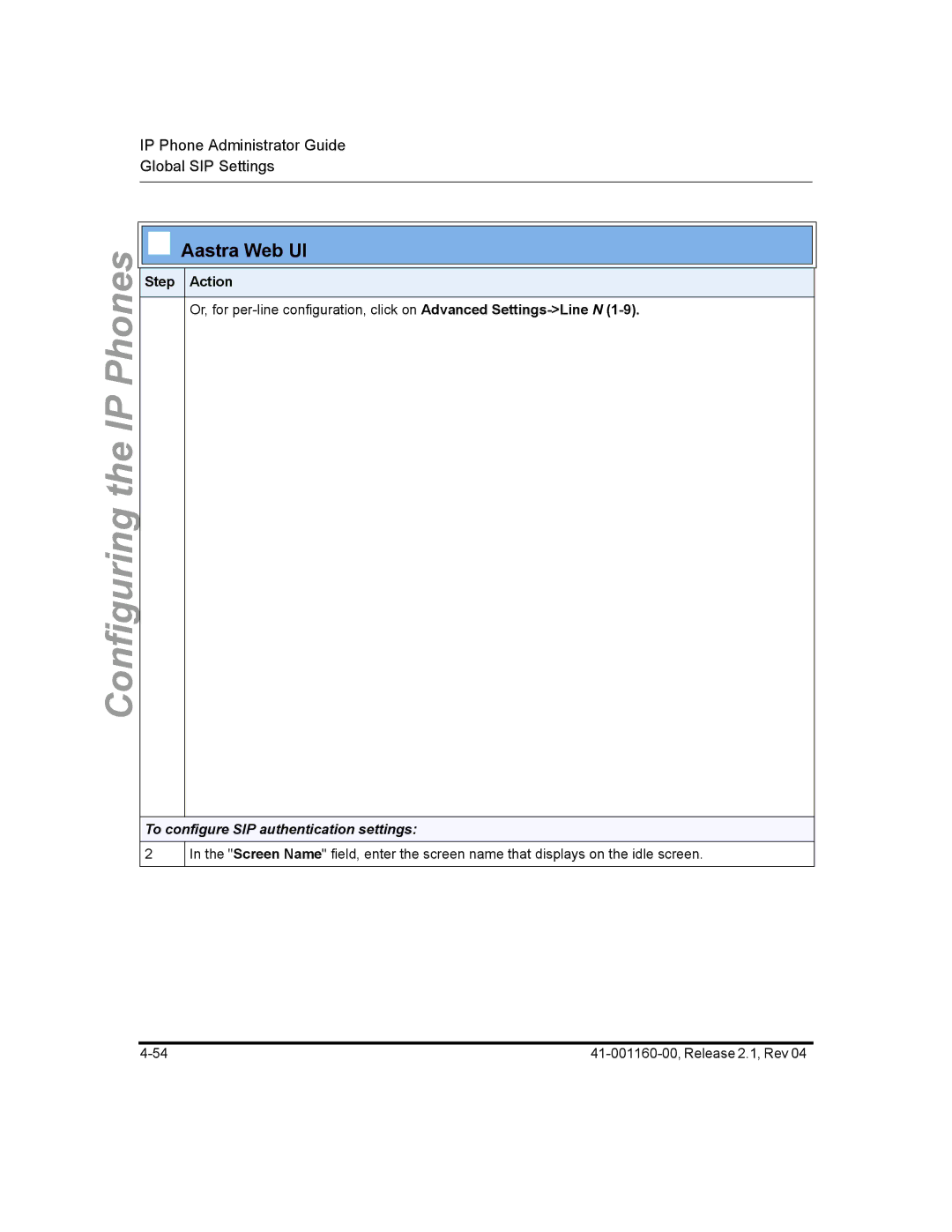 Aastra Telecom 57I CT, 55I, 53I manual To configure SIP authentication settings 