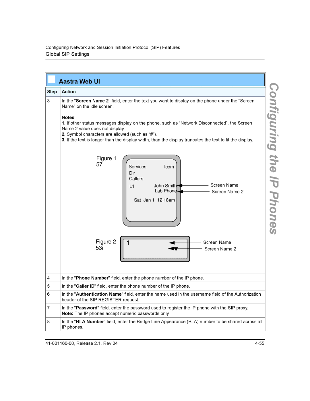 Aastra Telecom 53I, 57I CT, 55I manual 57i, John Burns, 53i, Lab Phone, Screen Name 