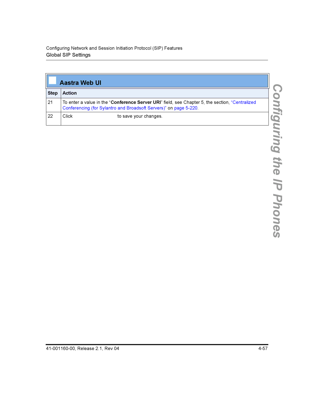 Aastra Telecom 55I, 57I CT, 53I manual To save your changes 