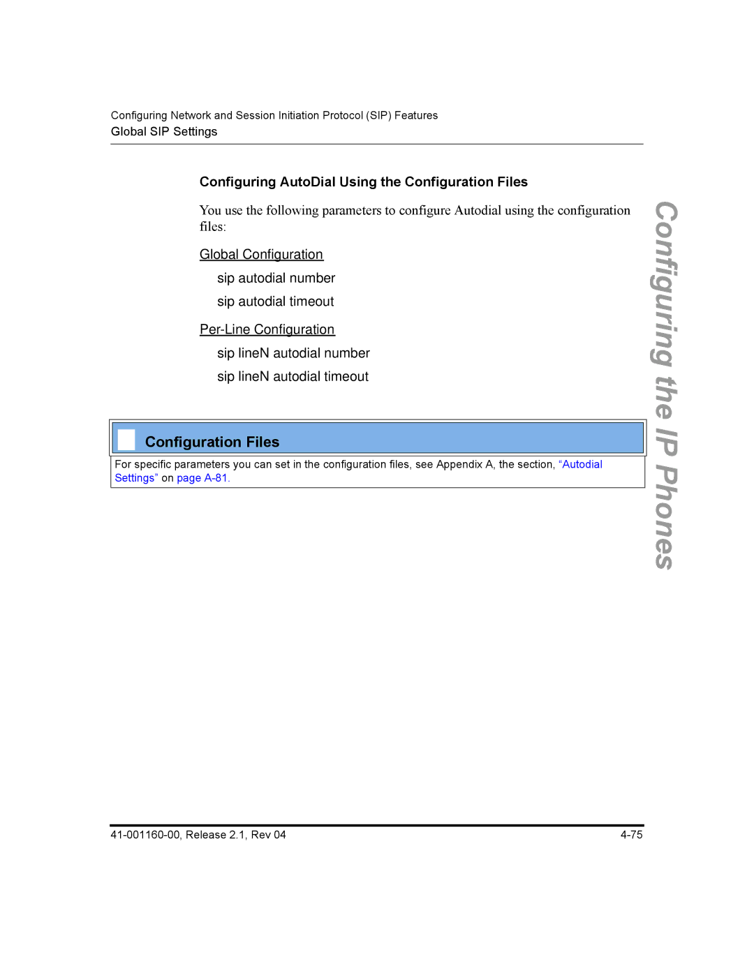 Aastra Telecom 53I, 55I Configuring AutoDial Using the Configuration Files, Global Configuration, Per-Line Configuration 