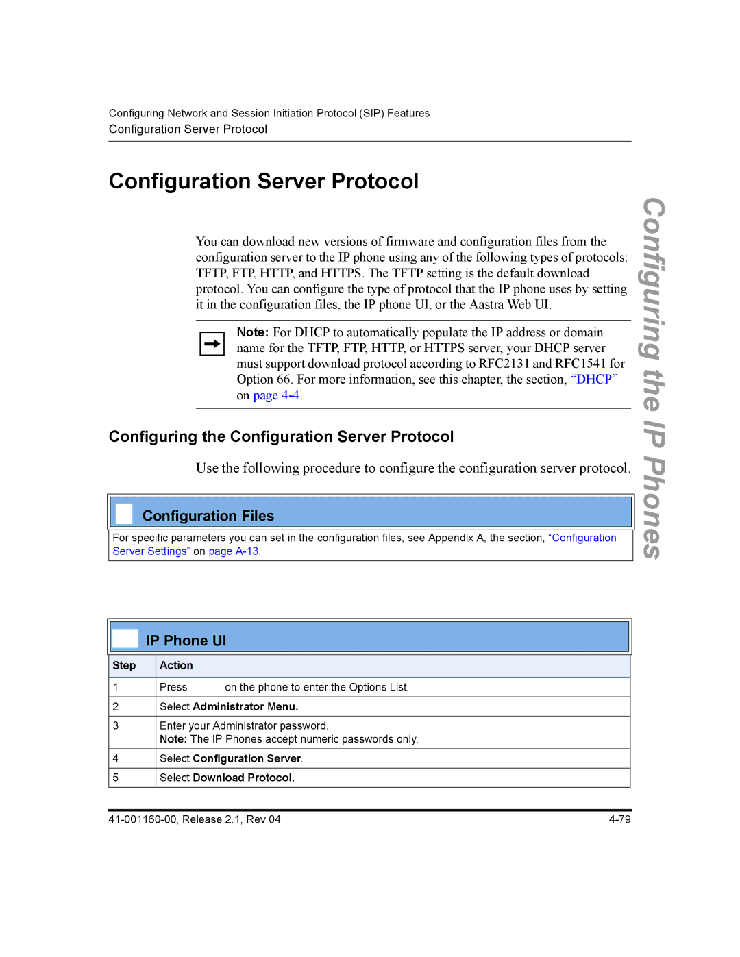 Aastra Telecom 53I Configuring the Configuration Server Protocol, Select Configuration Server, Select Download Protocol 