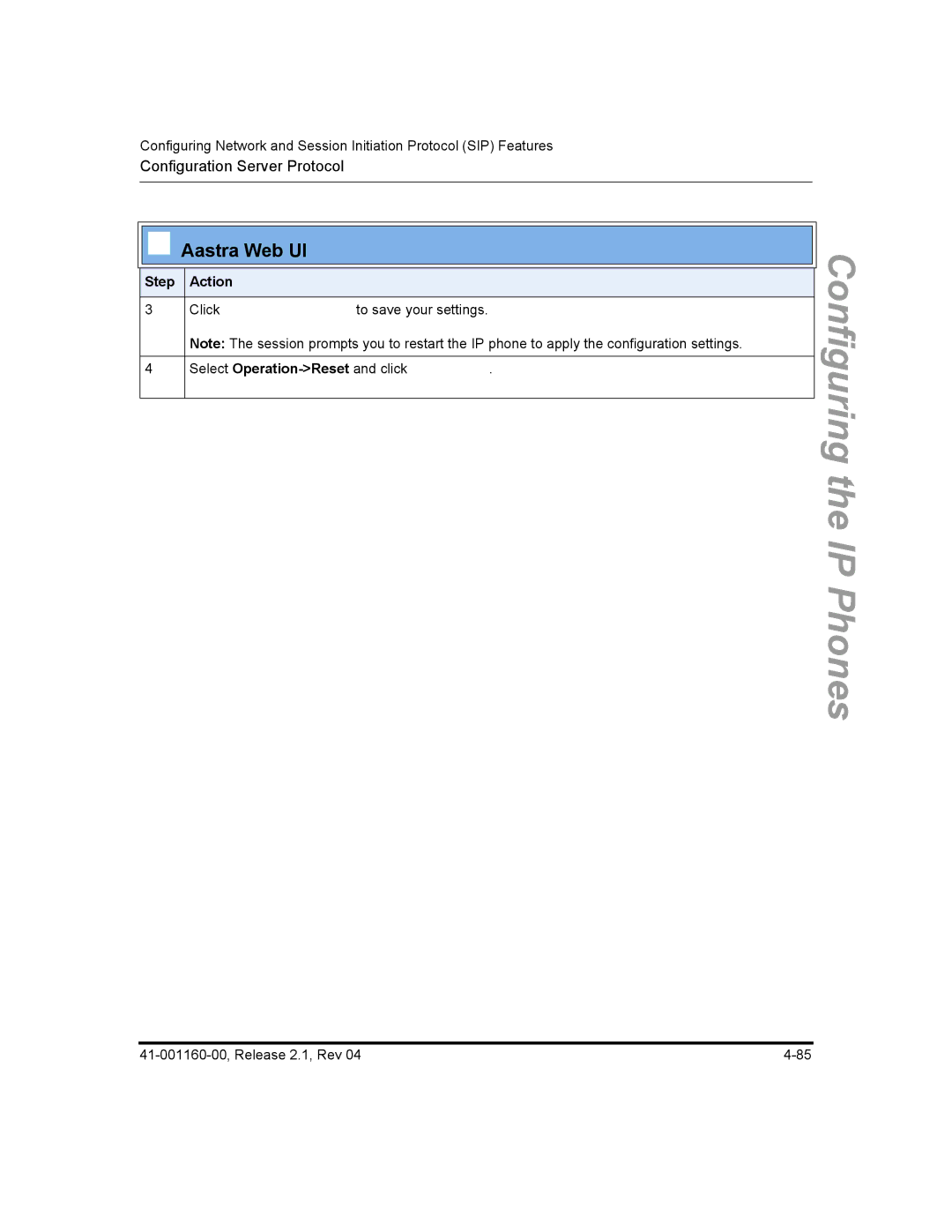 Aastra Telecom 55I, 57I CT, 53I manual Select Operation-Reset and click 