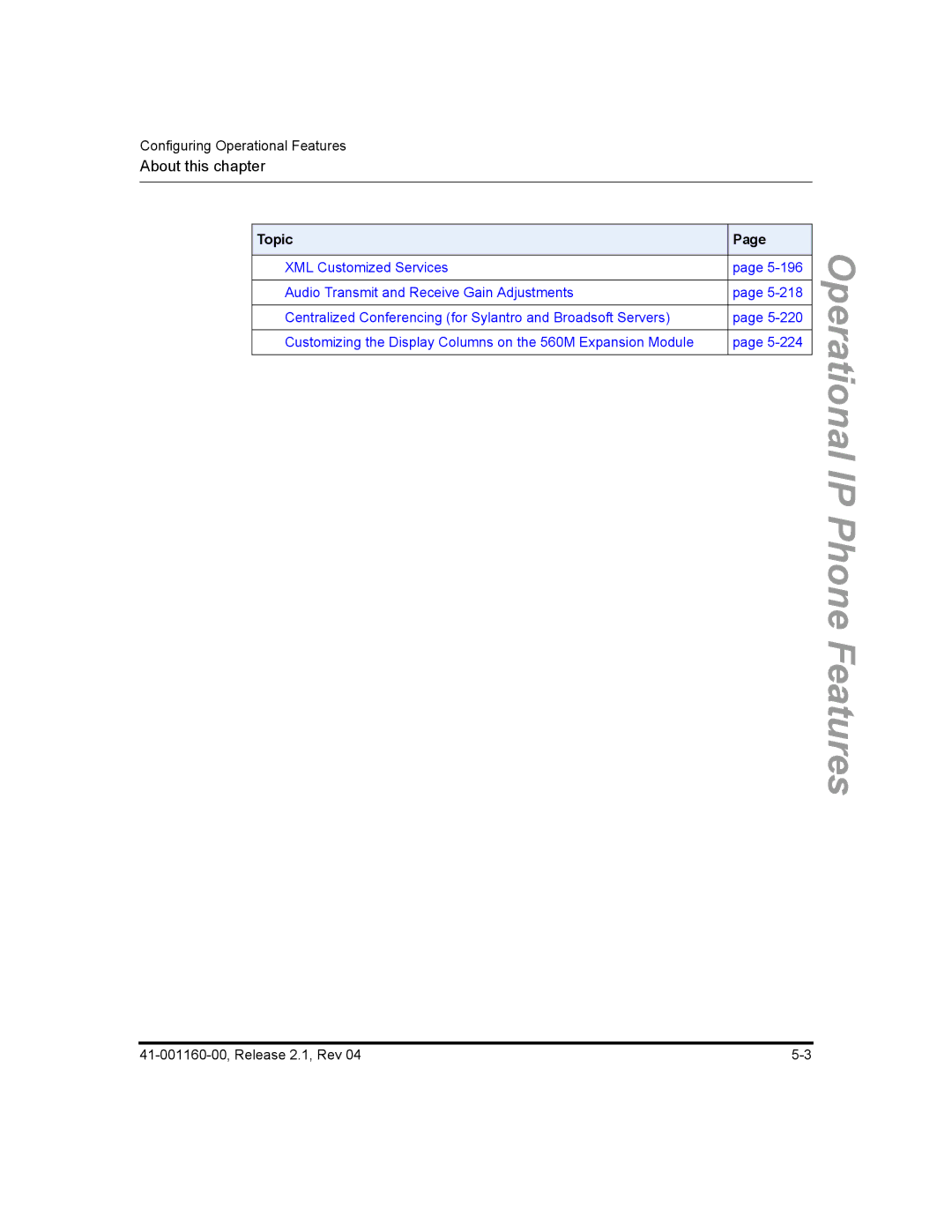 Aastra Telecom 55I, 57I CT, 53I manual Configuring Operational Features 