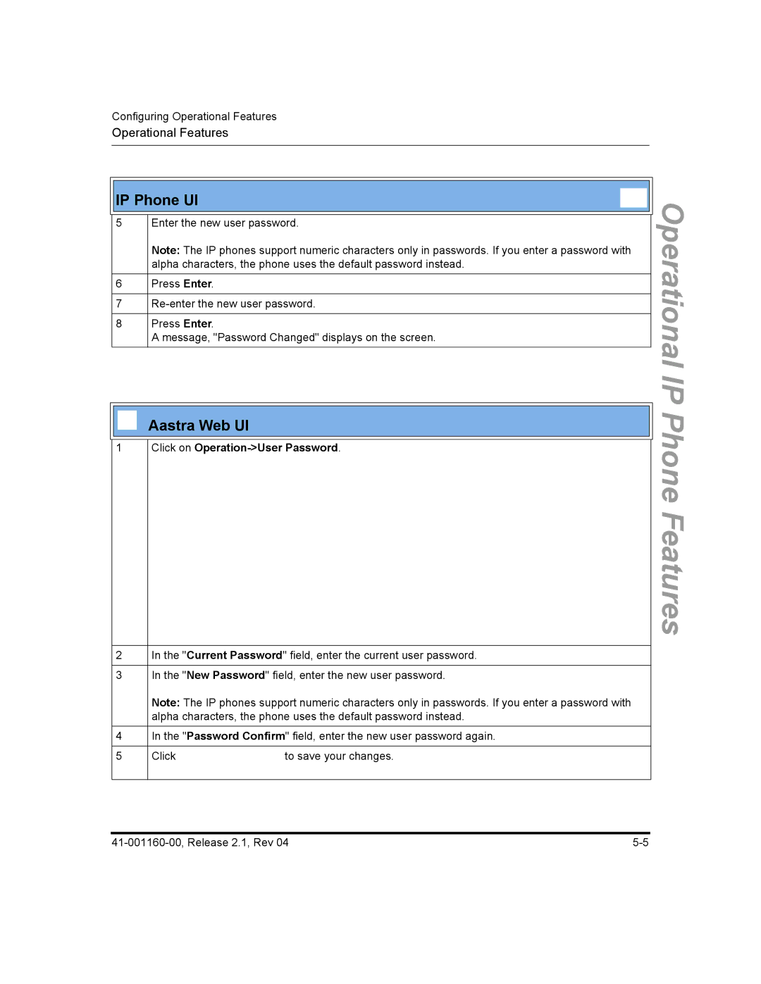 Aastra Telecom 53I, 57I CT, 55I manual Click on Operation-User Password 