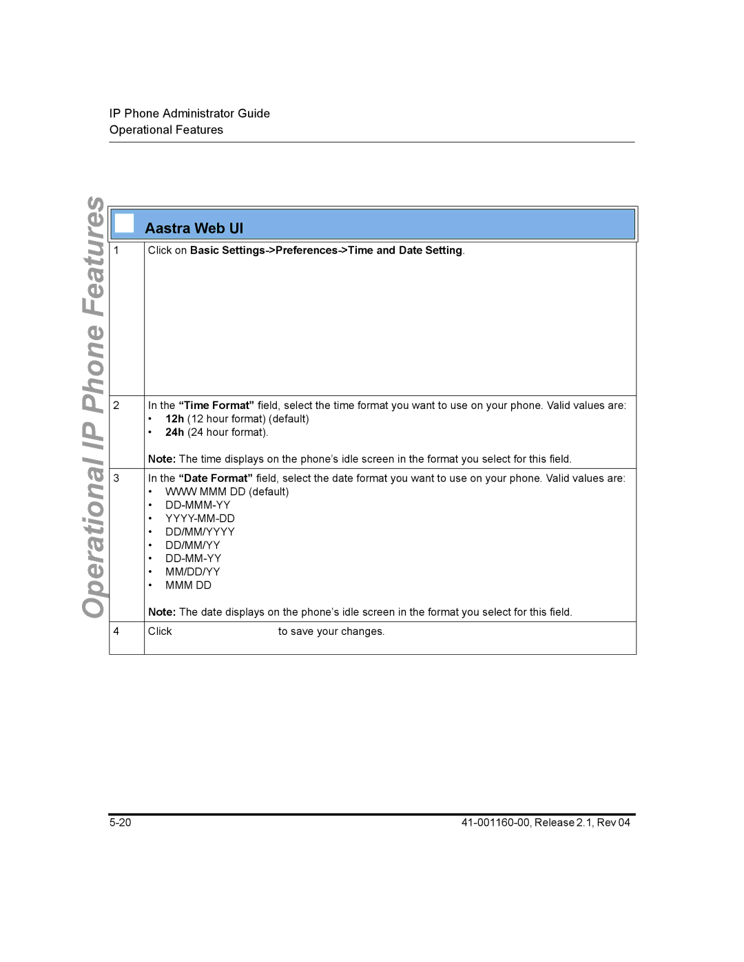 Aastra Telecom 57I CT, 55I, 53I manual Click on Basic Settings-Preferences-Time and Date Setting 