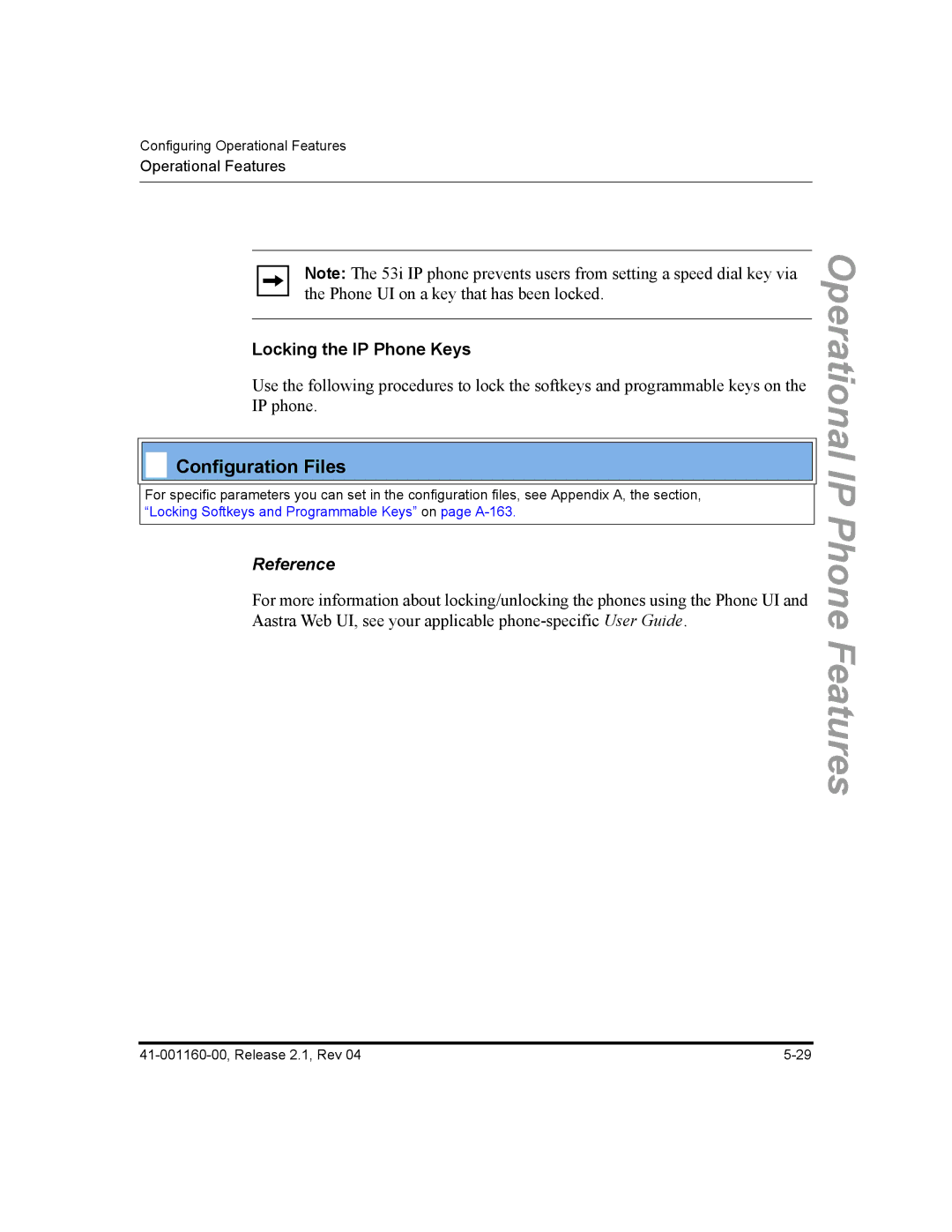 Aastra Telecom 53I, 57I CT, 55I manual Locking the IP Phone Keys, Reference 