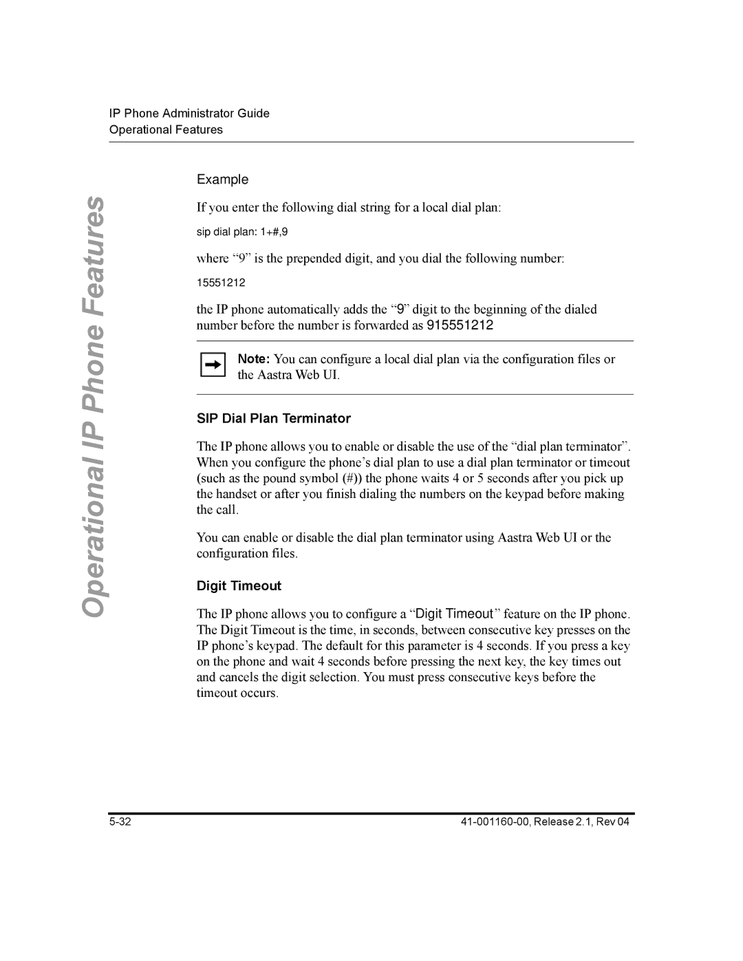 Aastra Telecom 57I CT, 55I, 53I manual SIP Dial Plan Terminator, Digit Timeout 