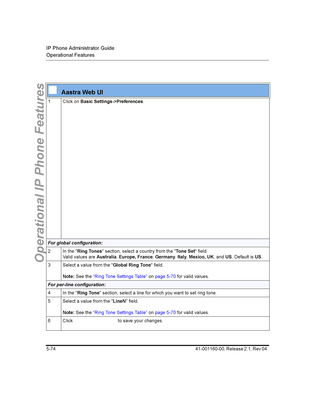 Aastra Telecom 57I CT, 55I, 53I manual For global configuration, For per-line configuration 