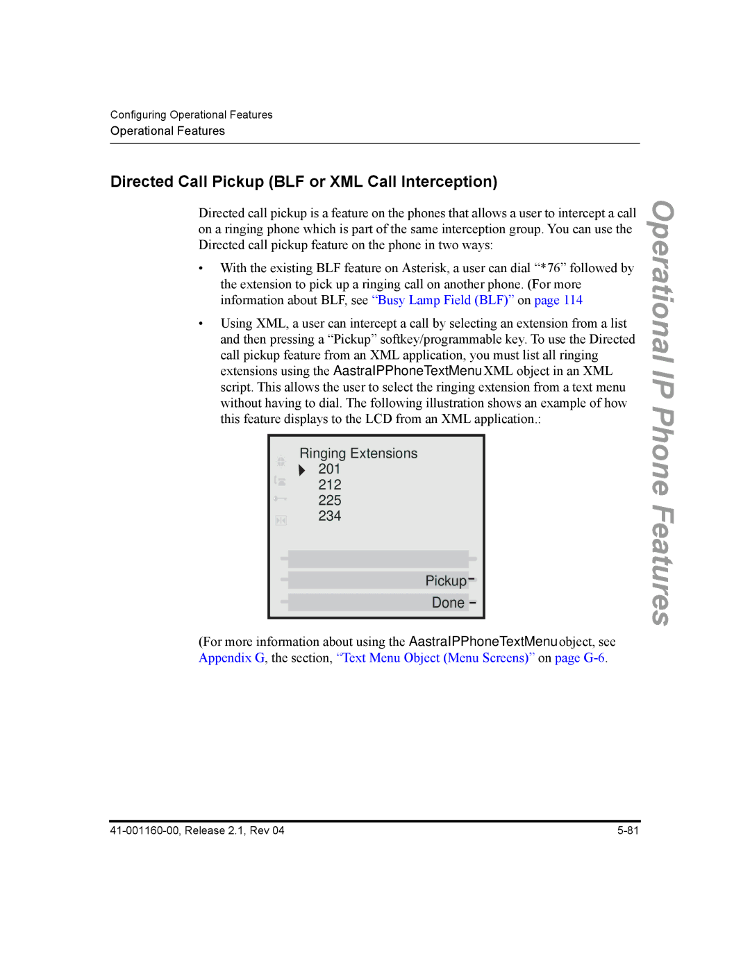 Aastra Telecom 53I, 57I CT, 55I manual Directed Call Pickup BLF or XML Call Interception, Done 