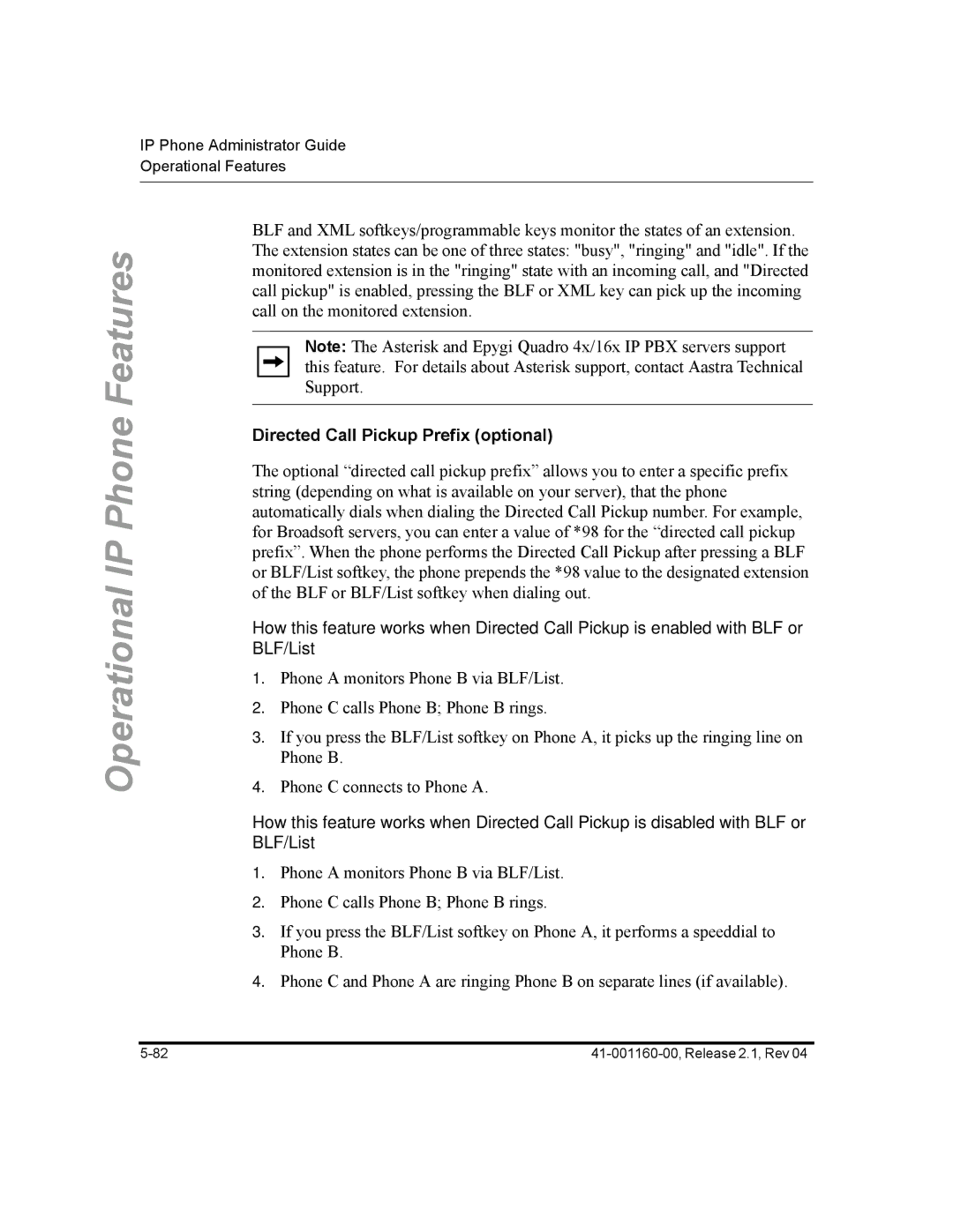 Aastra Telecom 57I CT, 55I, 53I manual Directed Call Pickup Prefix optional 