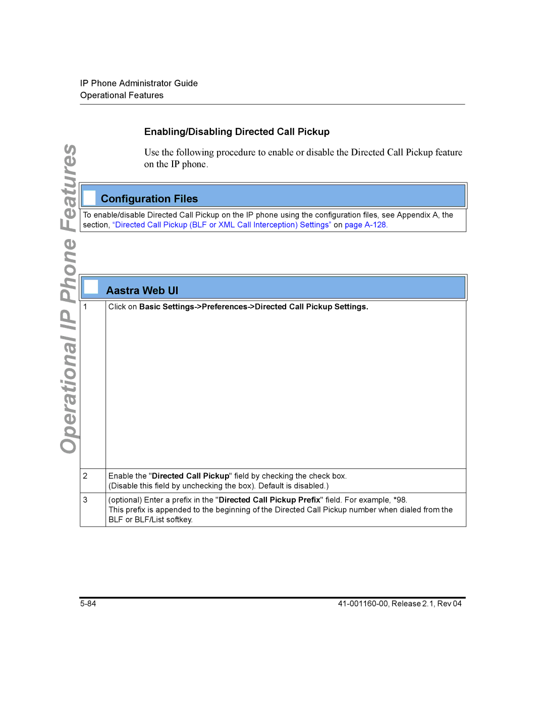 Aastra Telecom 57I CT, 55I, 53I manual Enabling/Disabling Directed Call Pickup 