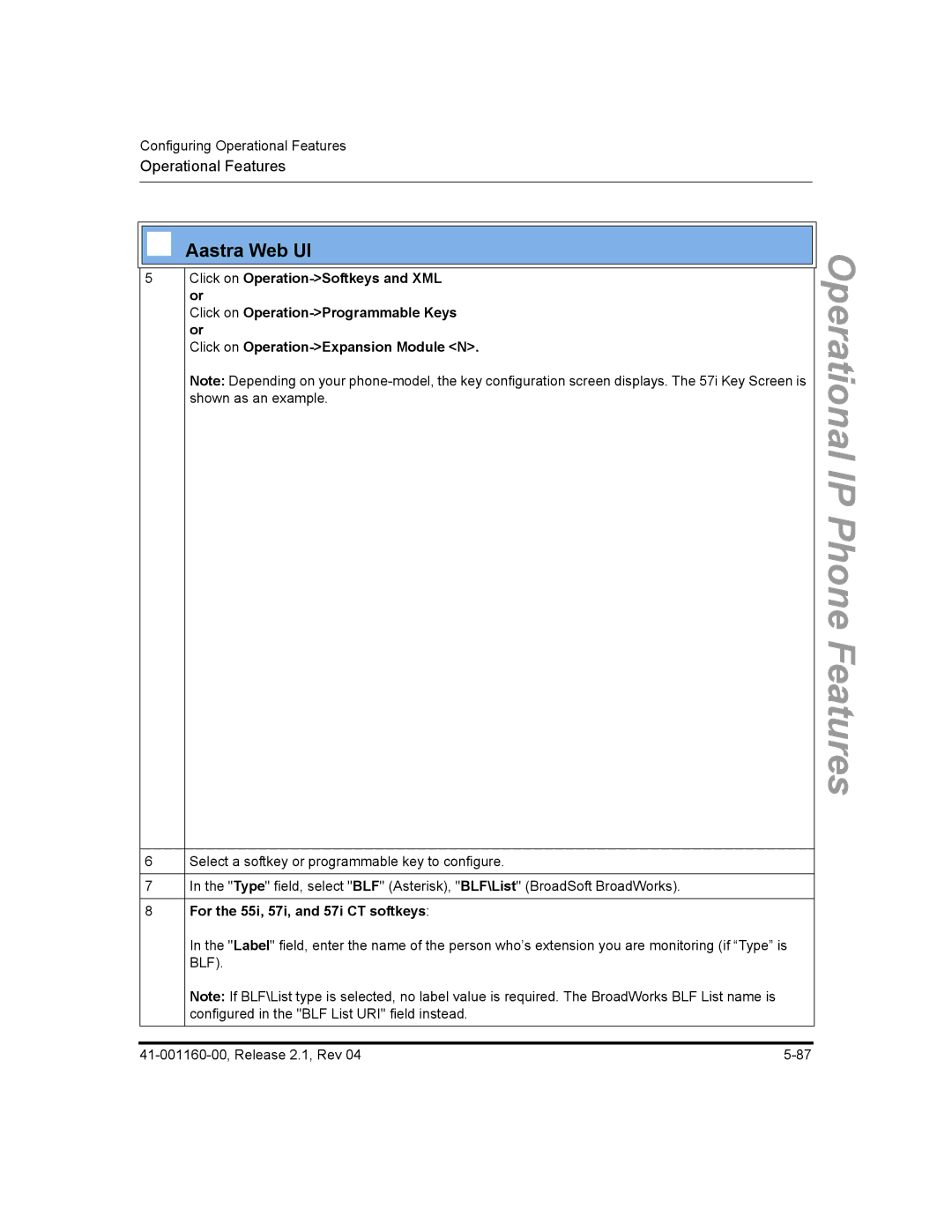 Aastra Telecom 55I, 57I CT, 53I manual For the 55i, 57i, and 57i CT softkeys 