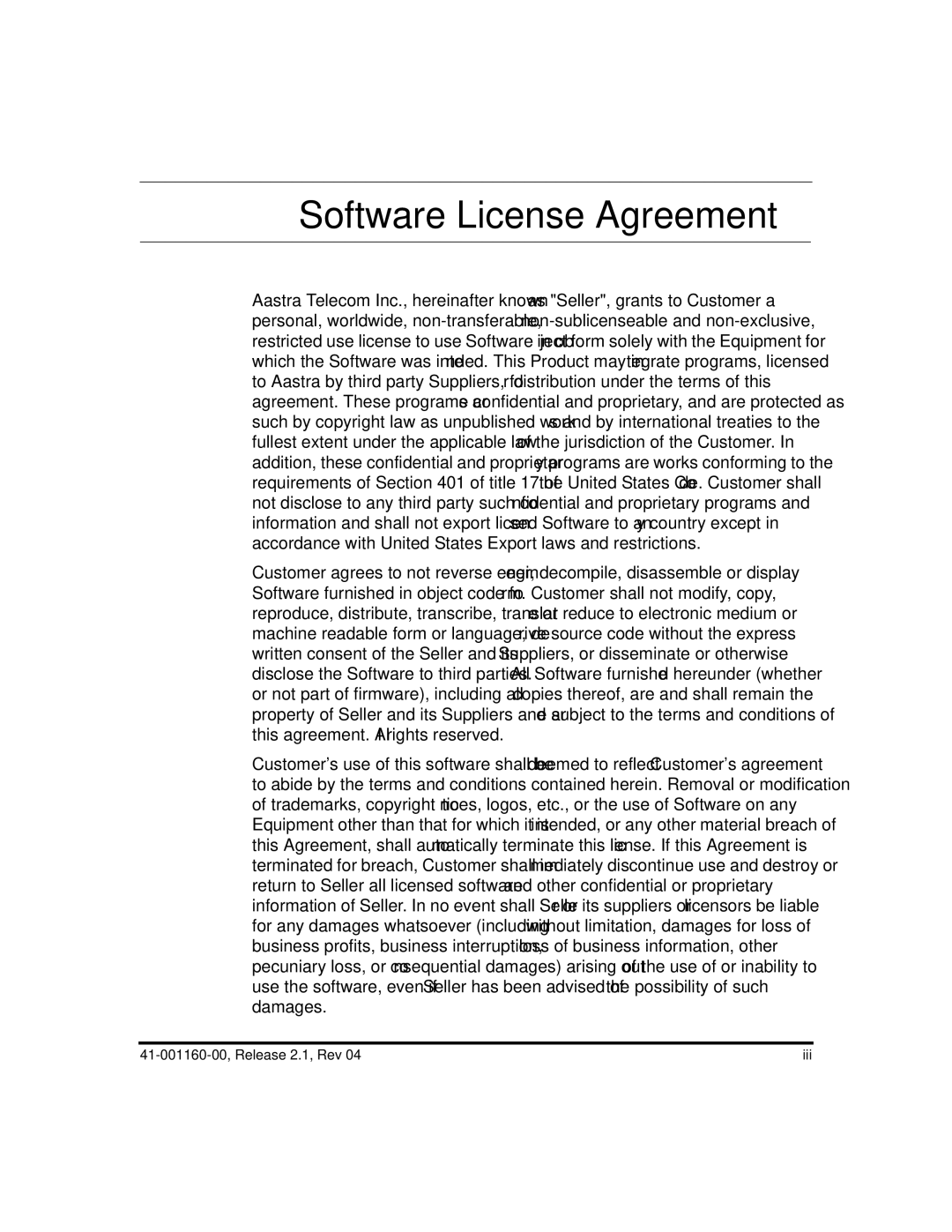 Aastra Telecom 53I, 57I CT, 55I manual Software License Agreement 