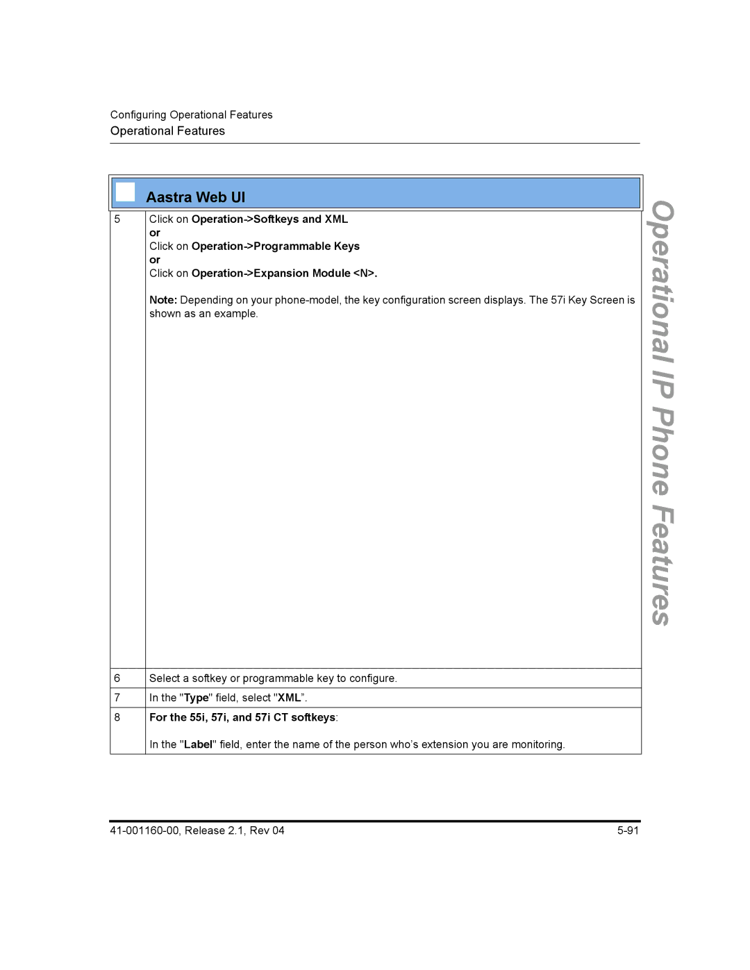 Aastra Telecom 55I, 57I CT, 53I manual For the 55i, 57i, and 57i CT softkeys 