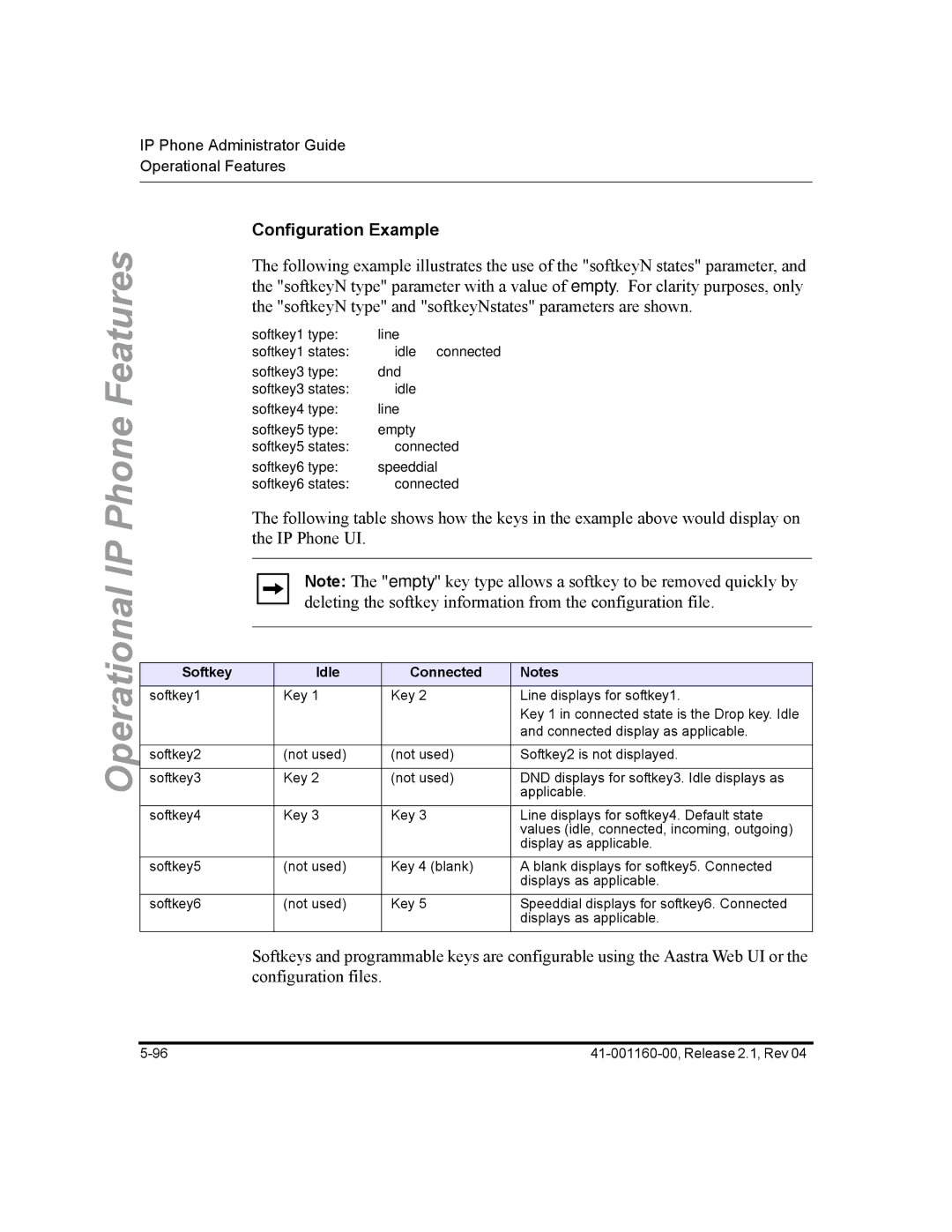 Aastra Telecom 57I CT, 55I, 53I manual Configuration Example, Softkey Idle Connected 