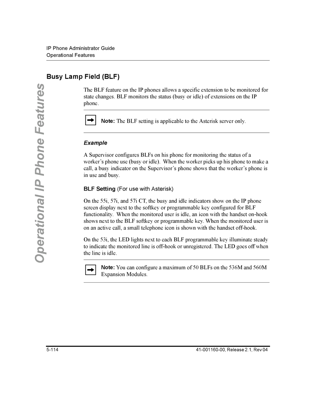 Aastra Telecom 57I CT, 55I, 53I manual Busy Lamp Field BLF, BLF Setting For use with Asterisk 