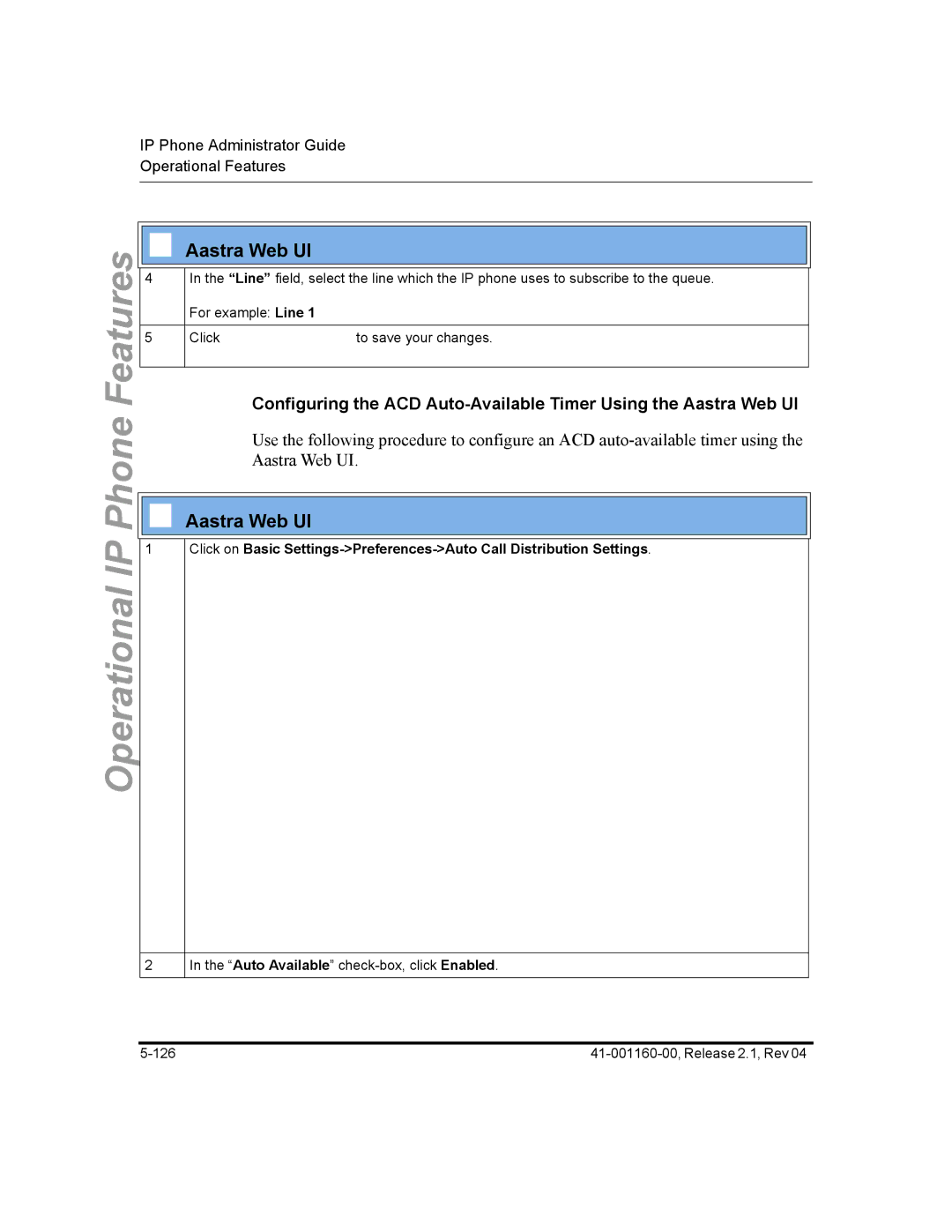 Aastra Telecom 57I CT, 55I, 53I manual Auto Available check-box, click Enabled 126 