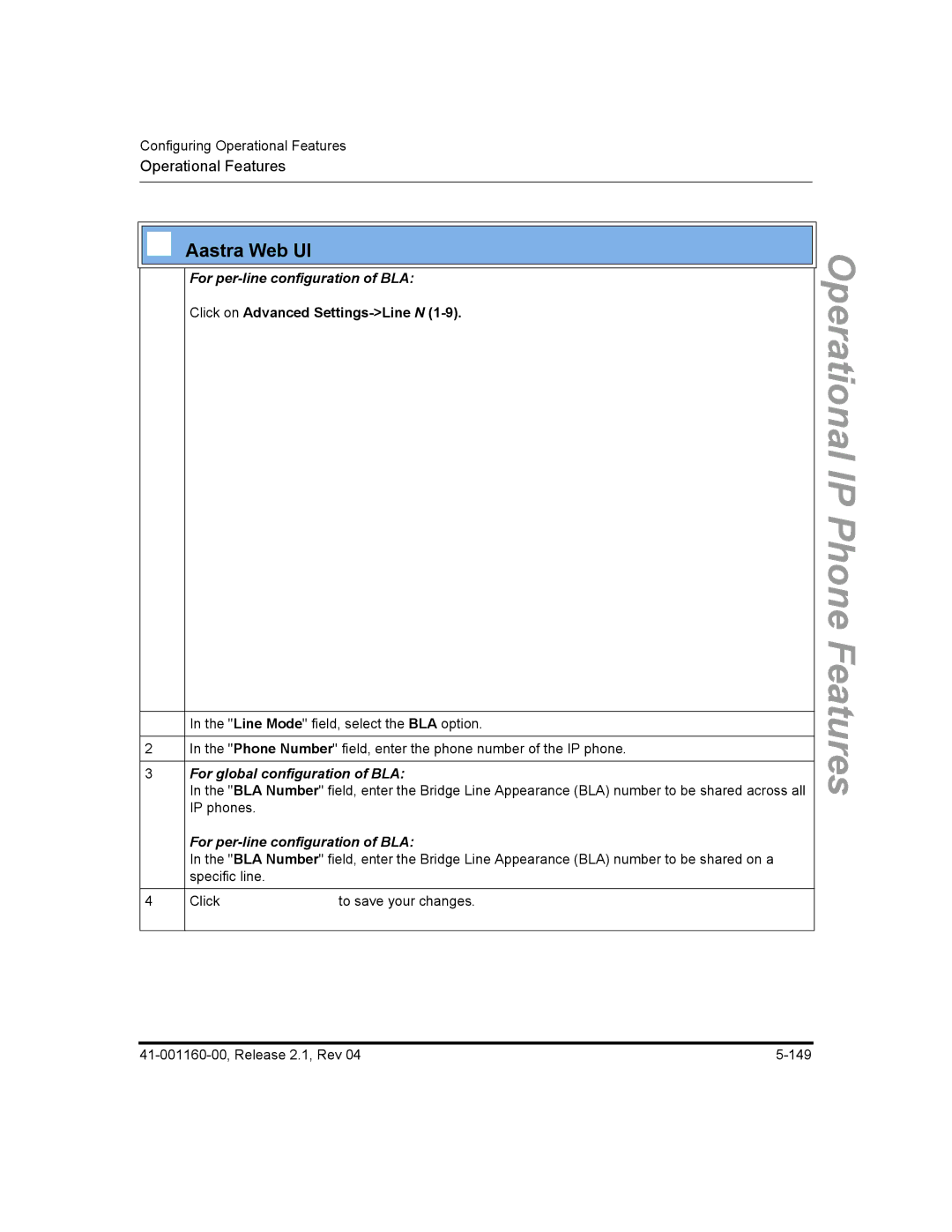 Aastra Telecom 53I, 57I CT, 55I manual For per-line configuration of BLA, Click on Advanced Settings-Line N 