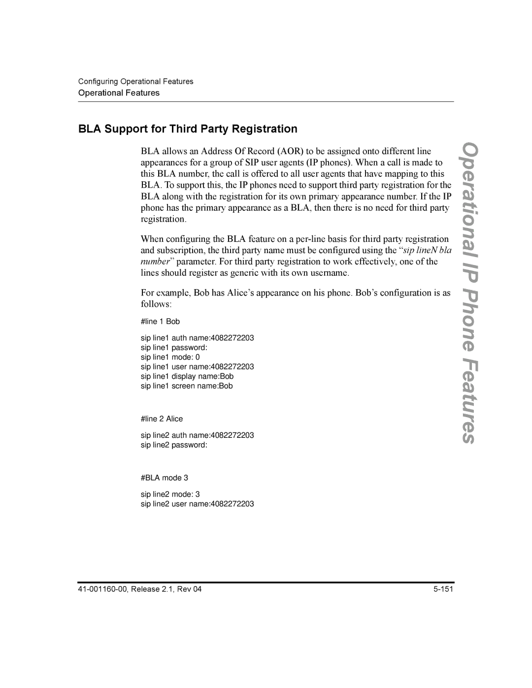 Aastra Telecom 55I, 57I CT, 53I manual BLA Support for Third Party Registration, #line 1 Bob 