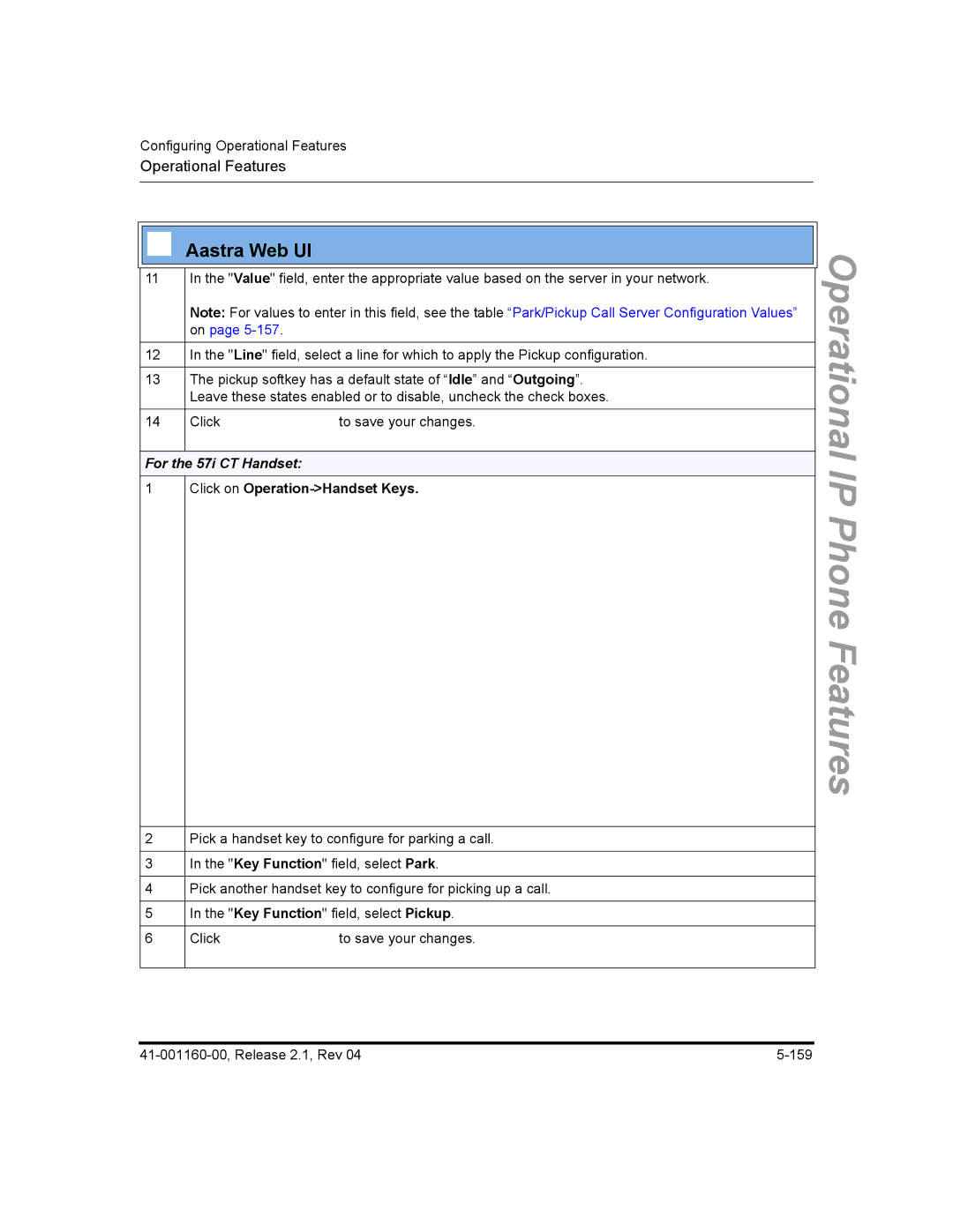 Aastra Telecom 55I, 57I CT, 53I manual For the 57i CT Handset, Click on Operation-Handset Keys 