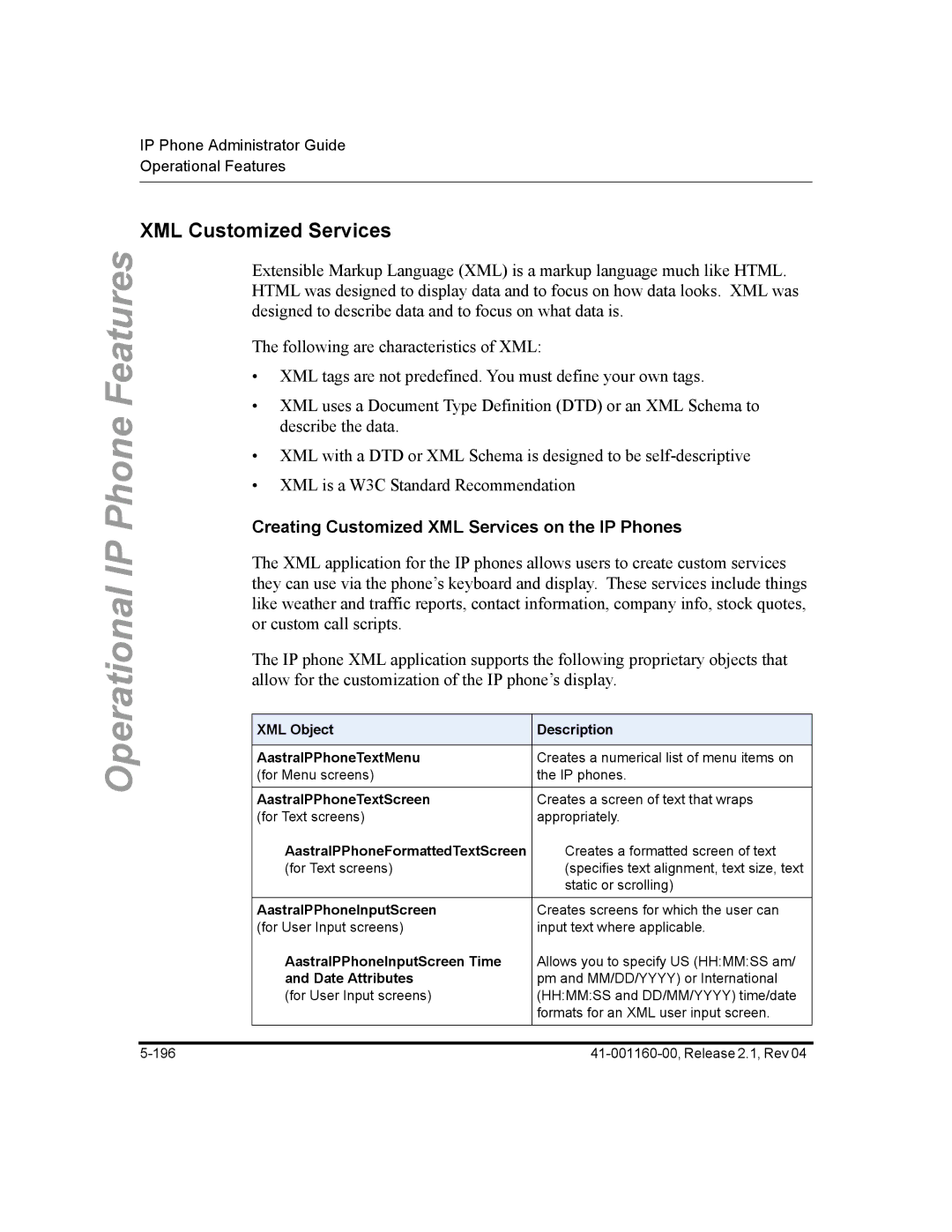 Aastra Telecom 57I CT, 55I, 53I manual XML Customized Services, Creating Customized XML Services on the IP Phones 