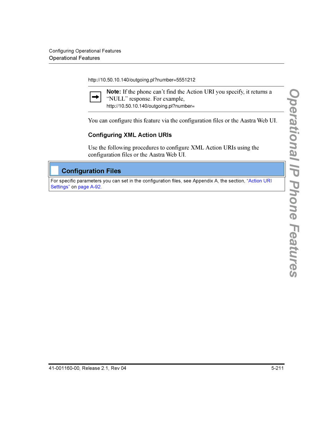 Aastra Telecom 55I, 57I CT, 53I manual Configuring XML Action URIs 