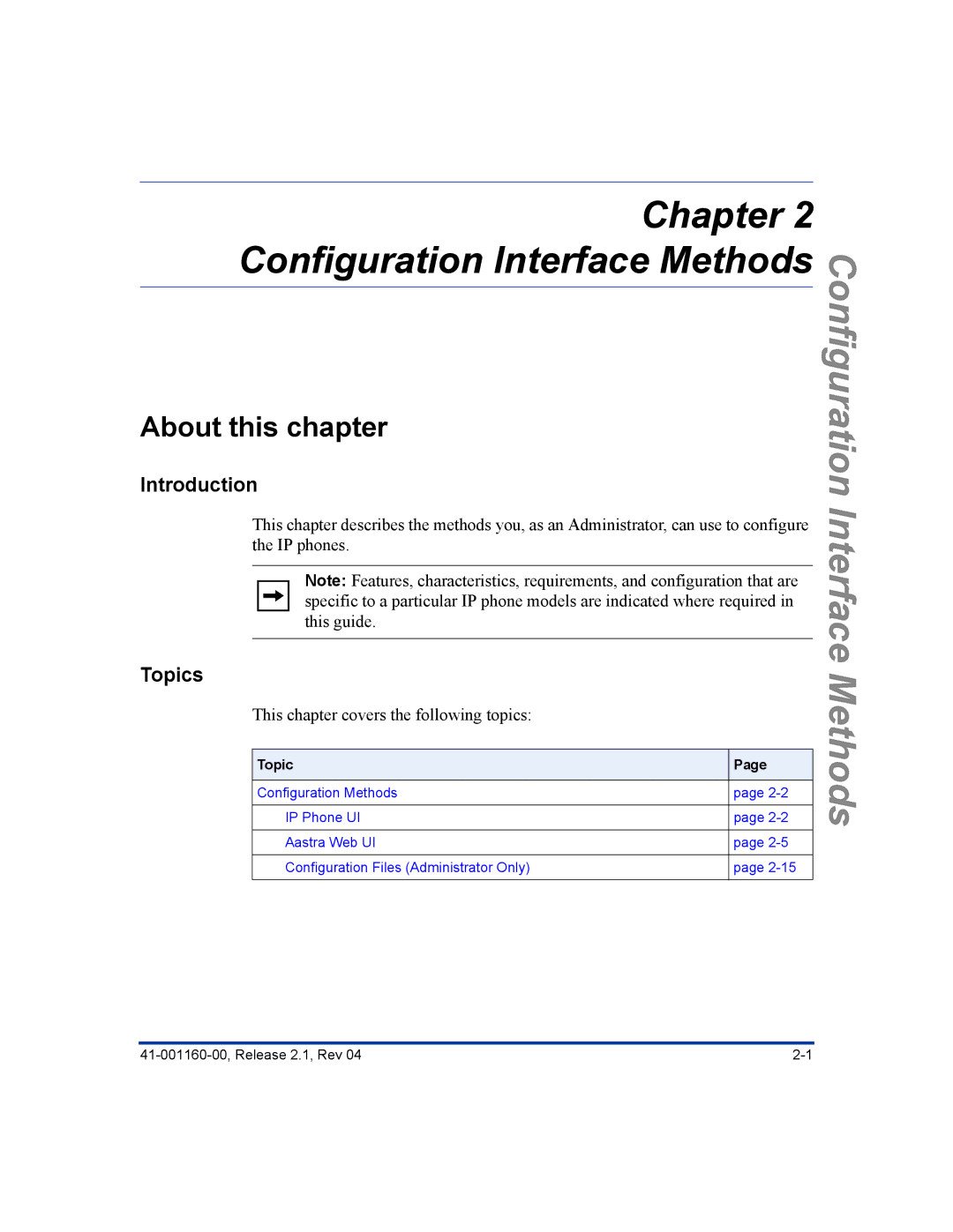 Aastra Telecom 53I, 57I CT, 55I manual Configuration Interface Methods 