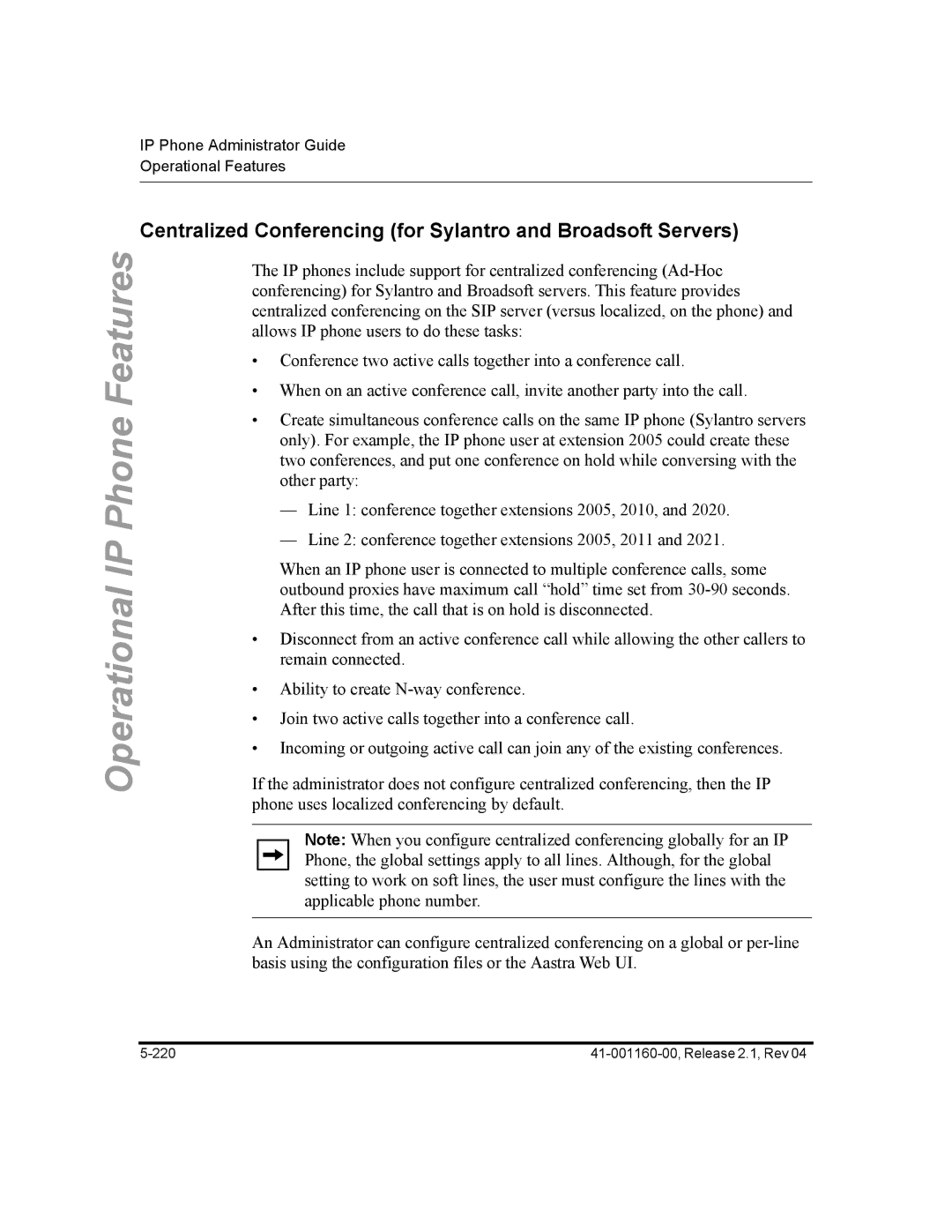 Aastra Telecom 57I CT, 55I, 53I manual Centralized Conferencing for Sylantro and Broadsoft Servers 