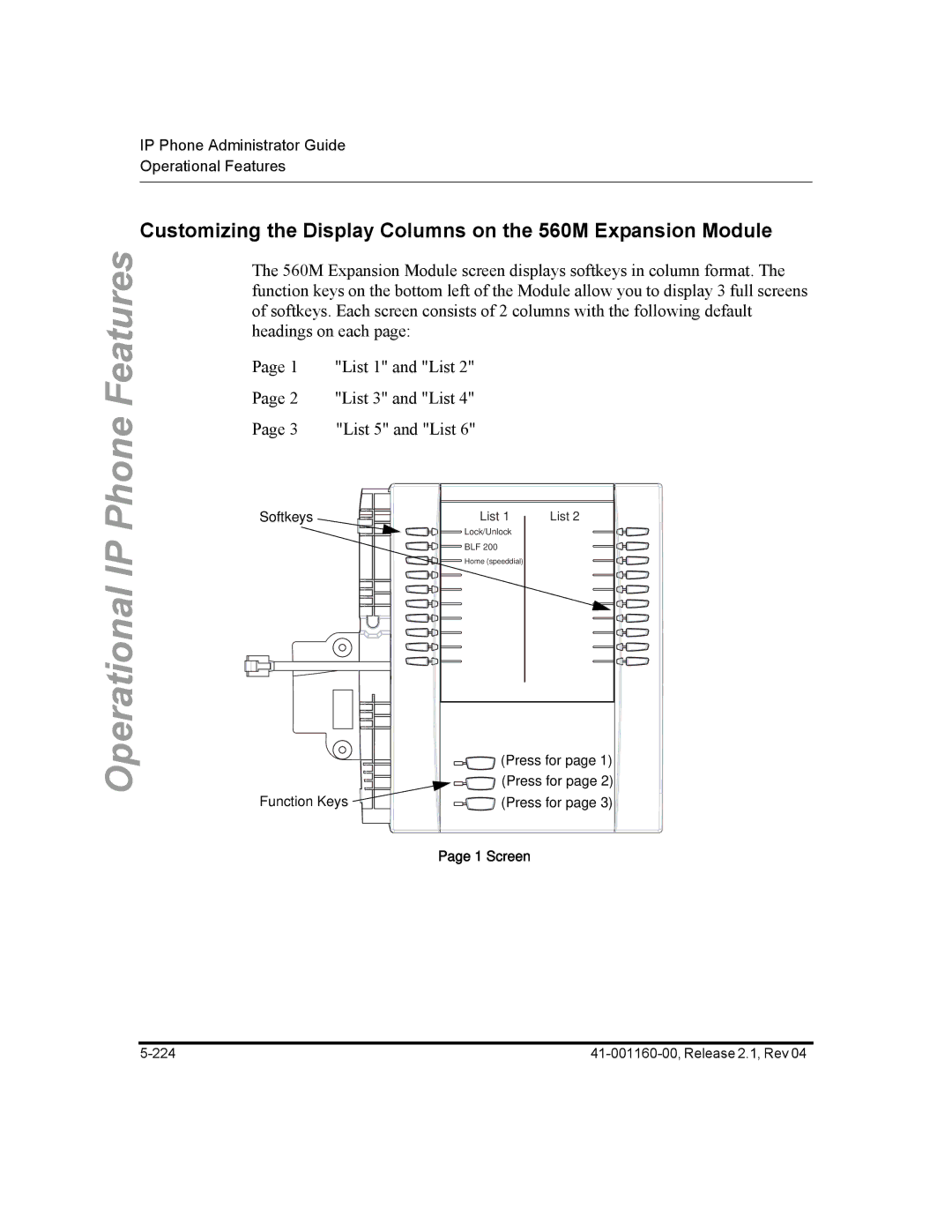 Aastra Telecom 57I CT, 55I, 53I manual Customizing the Display Columns on the 560M Expansion Module, Screen 