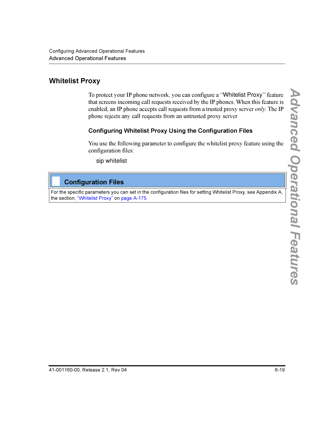 Aastra Telecom 55I, 57I CT, 53I manual Configuring Whitelist Proxy Using the Configuration Files 