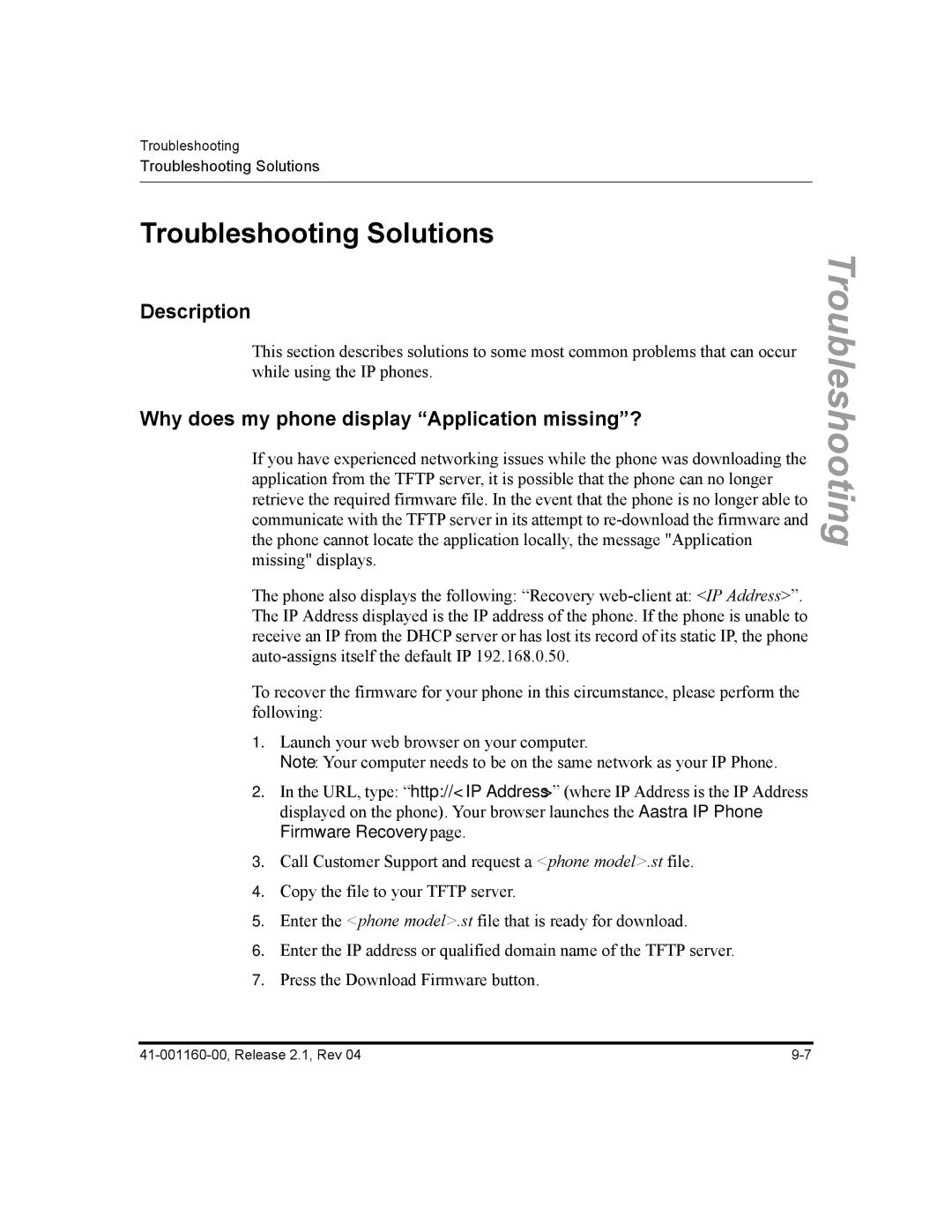 Aastra Telecom 55I, 57I CT, 53I manual Troubleshooting Solutions, Why does my phone display Application missing? 