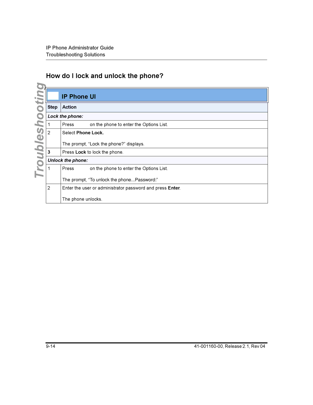 Aastra Telecom 57I CT, 55I, 53I manual How do I lock and unlock the phone?, Lock the phone 