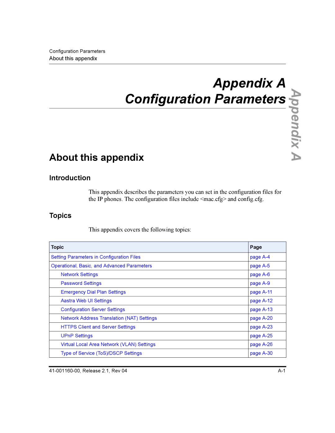 Aastra Telecom 53I, 57I CT, 55I manual Appendix a 