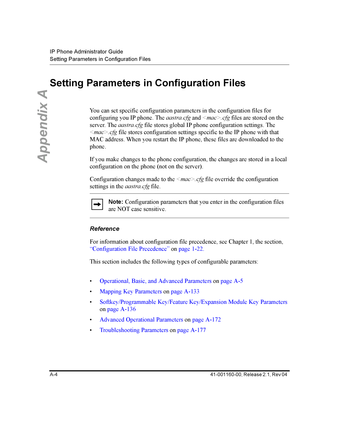 Aastra Telecom 57I CT, 55I, 53I manual Setting Parameters in Configuration Files 