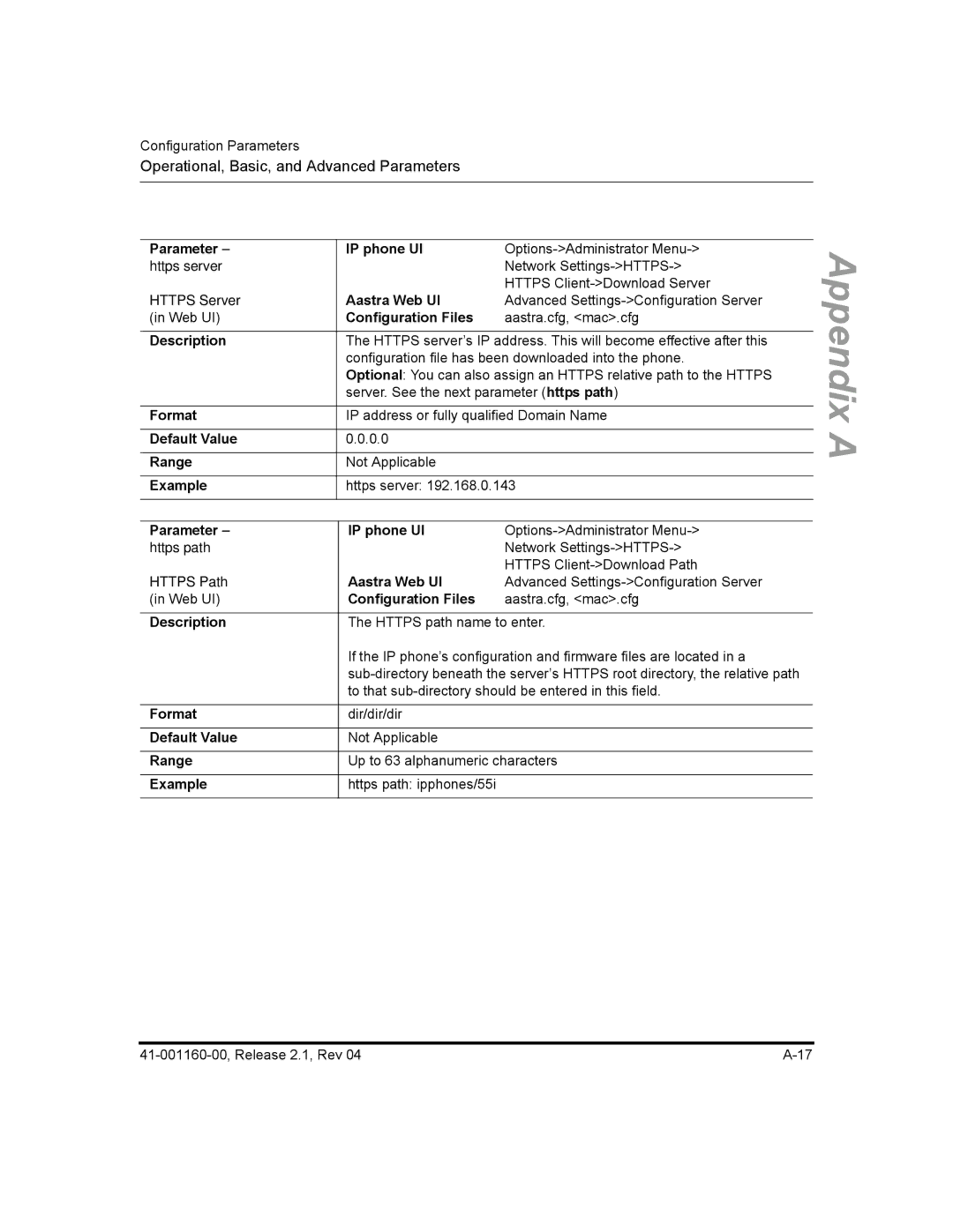 Aastra Telecom 53I, 57I CT, 55I manual Https server 