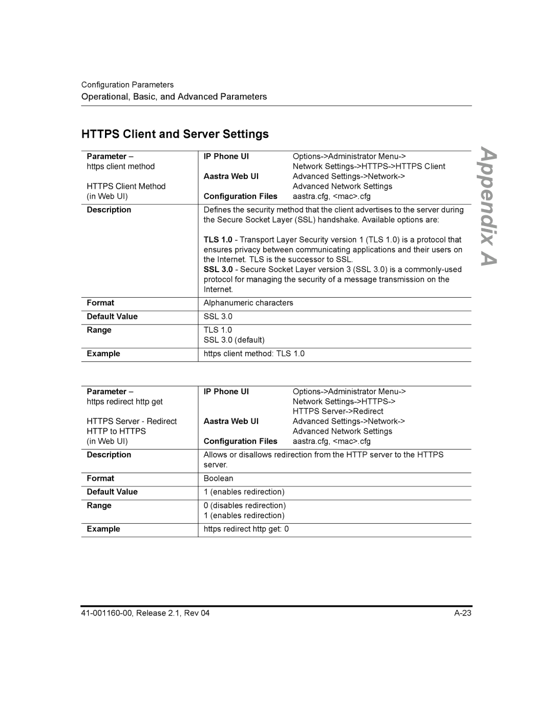 Aastra Telecom 55I, 57I CT, 53I manual Https Client and Server Settings 