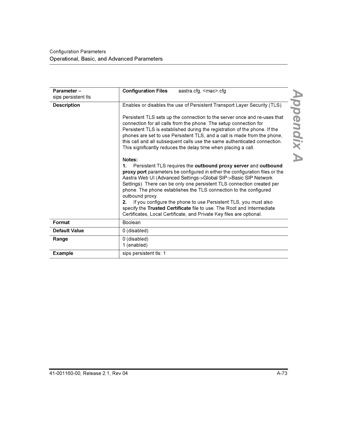 Aastra Telecom 53I, 57I CT, 55I manual Sips persistent tls 