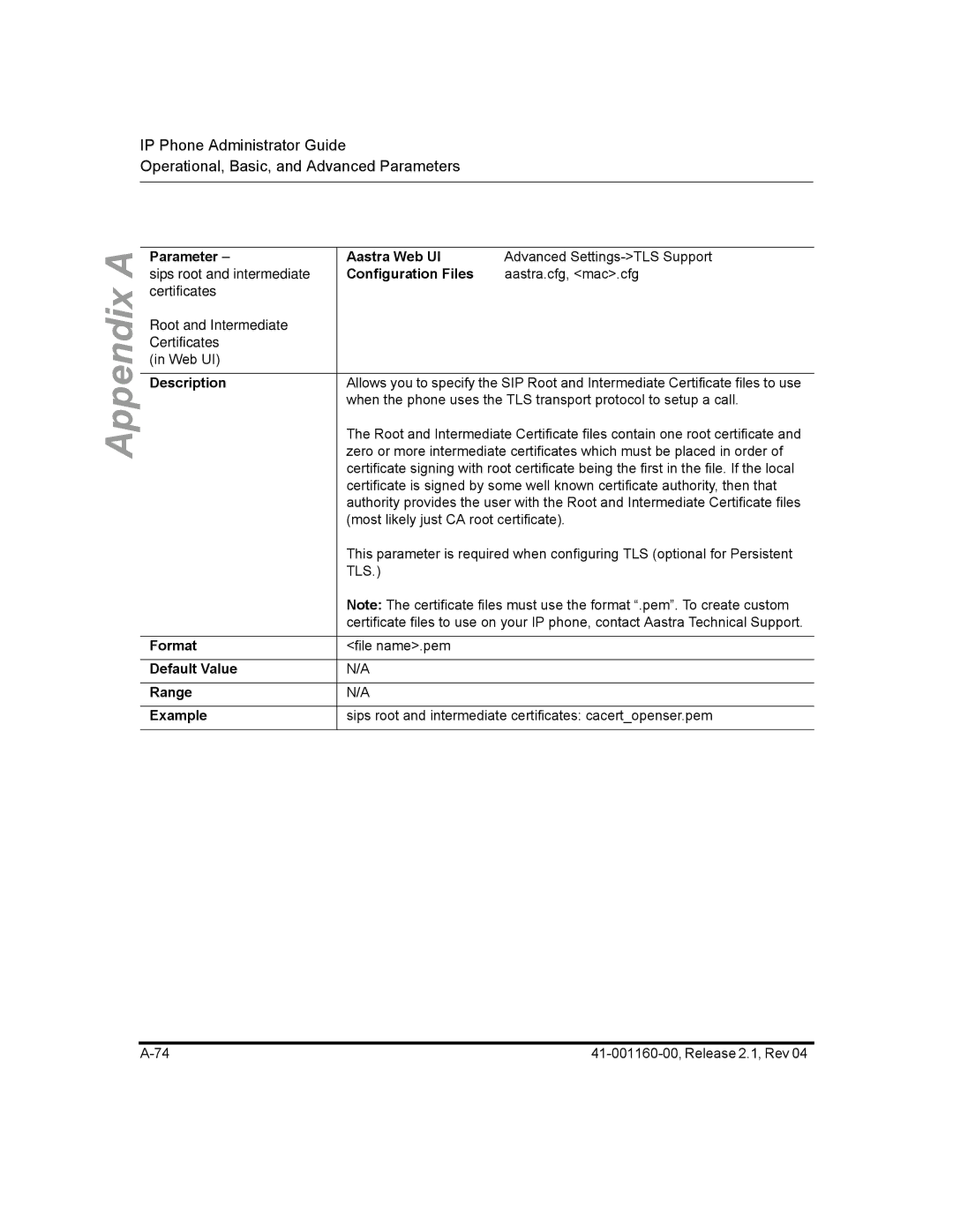 Aastra Telecom 57I CT, 55I, 53I manual Sips root and intermediate 