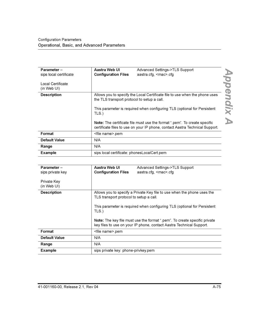 Aastra Telecom 55I, 57I CT, 53I manual Sips local certificate 