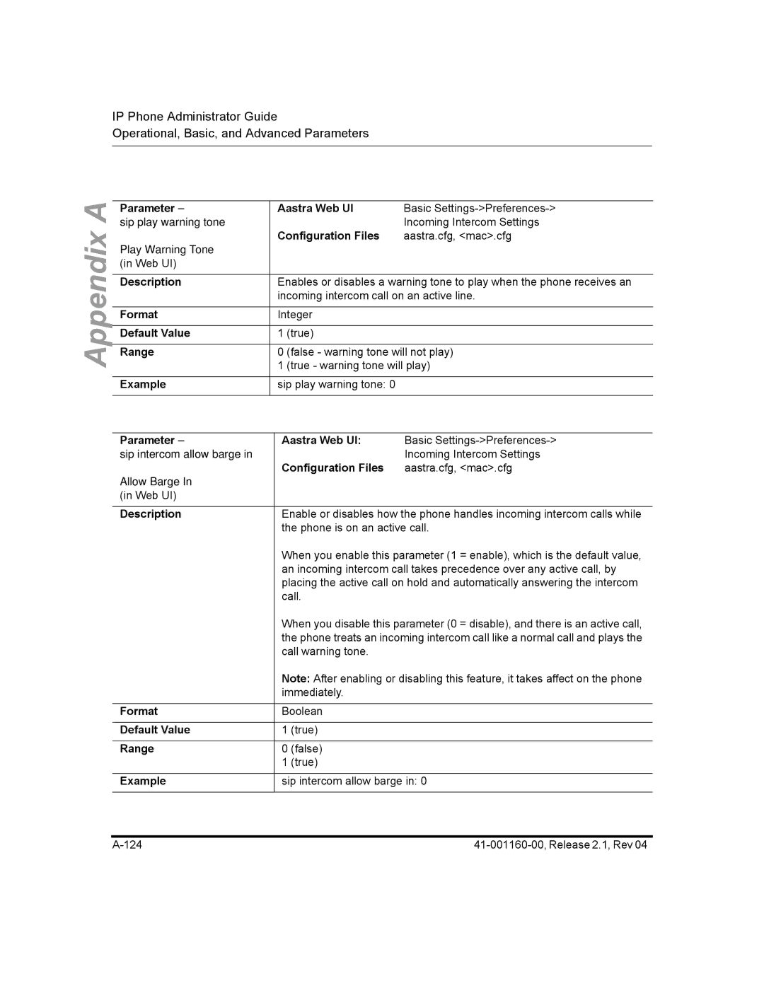 Aastra Telecom 57I CT, 55I, 53I manual Sip play warning tone 