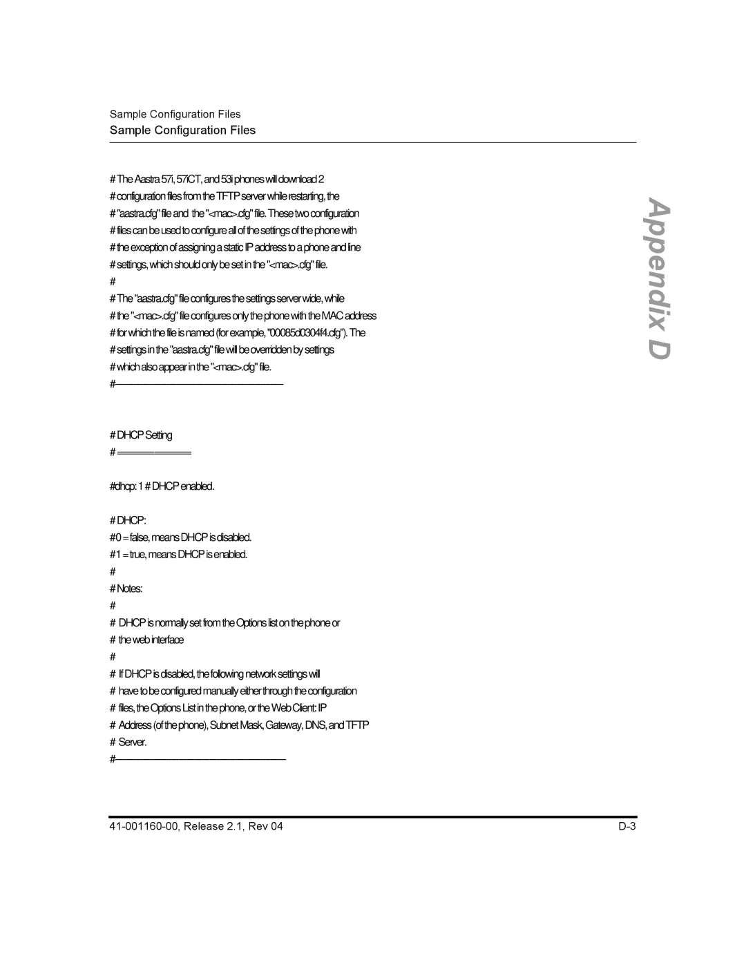 Aastra Telecom 53I, 57I CT, 55I manual Sample Configuration Files 