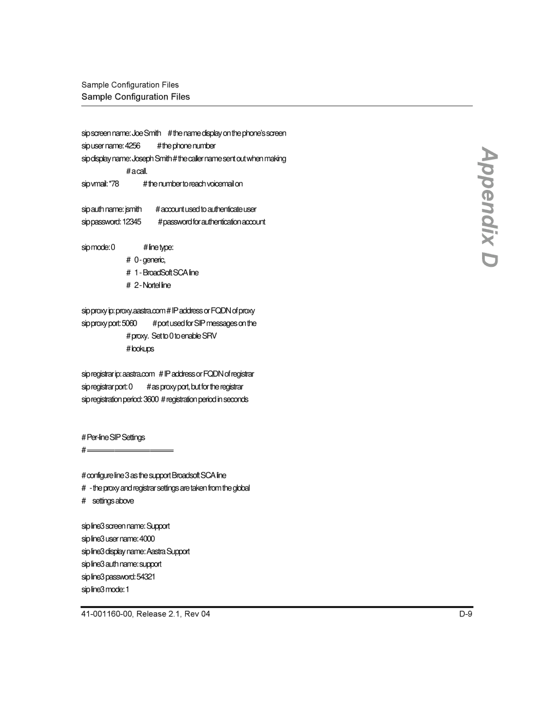 Aastra Telecom 55I, 57I CT, 53I manual # Per-line SIP Settings # ====================== 