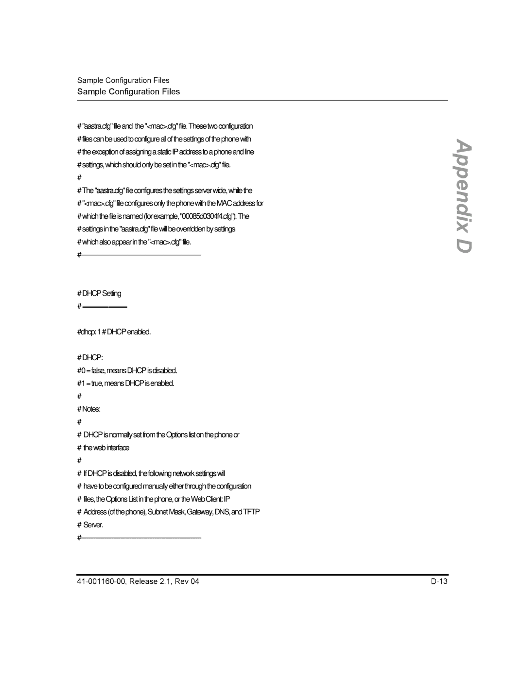 Aastra Telecom 55I, 57I CT, 53I manual # Dhcp Setting # ============ 