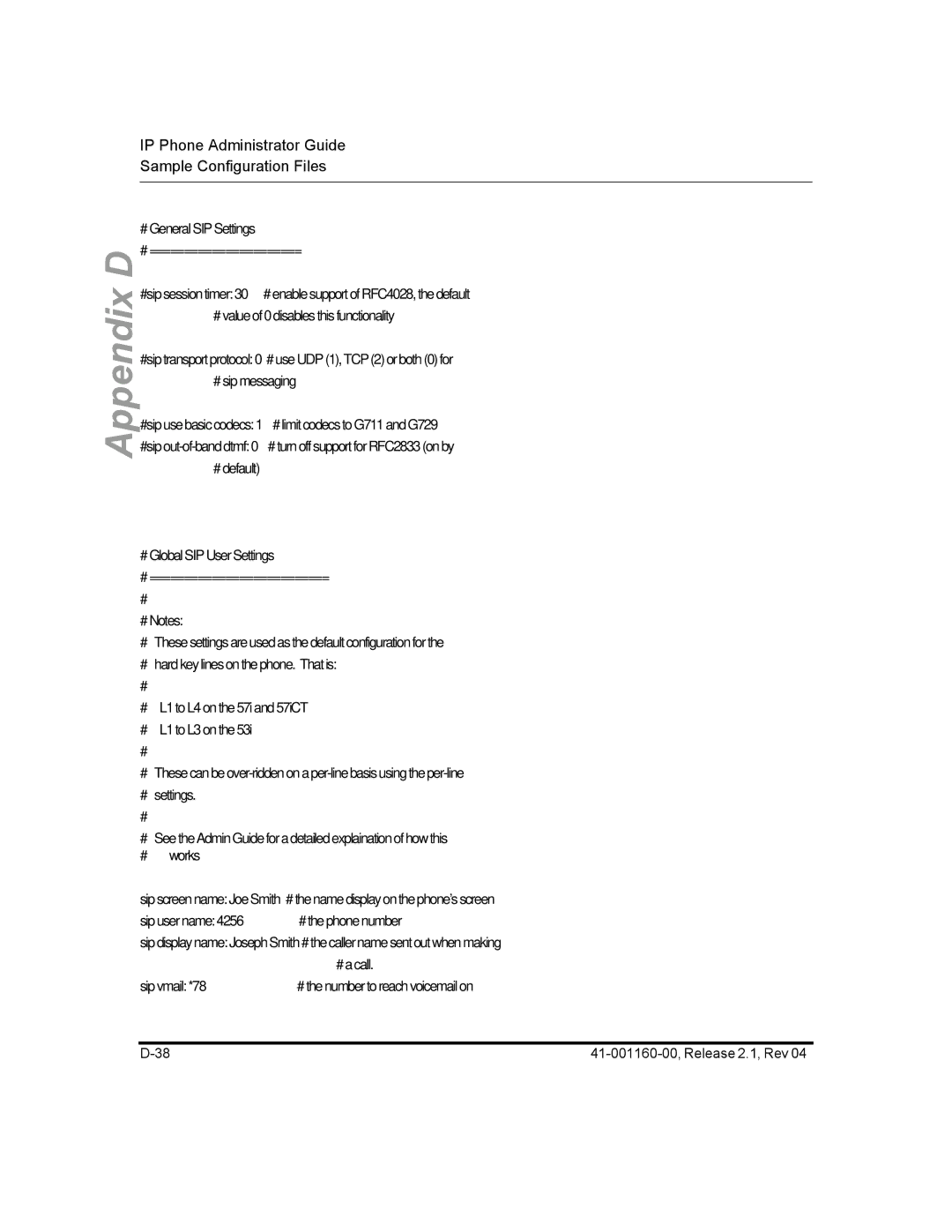 Aastra Telecom 57I CT, 55I, 53I manual # General SIP Settings # ====================== 