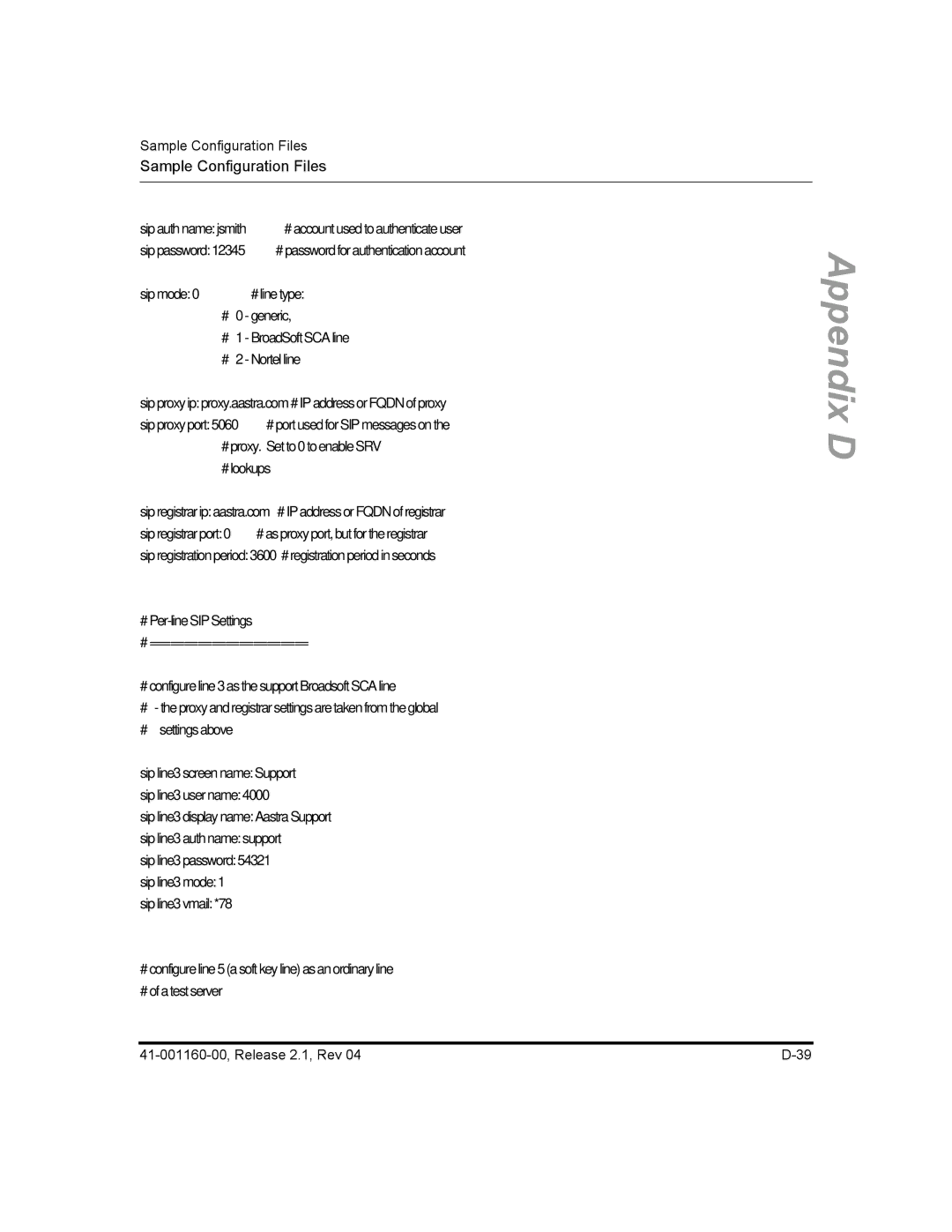 Aastra Telecom 53I, 57I CT, 55I manual # Per-line SIP Settings # ======================= 