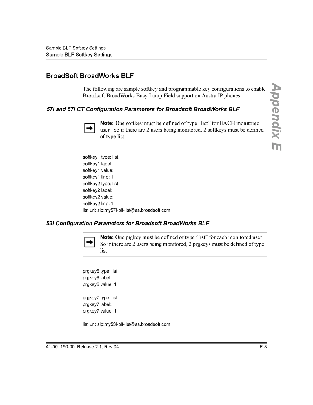 Aastra Telecom 55I, 57I CT, 53I manual BroadSoft BroadWorks BLF, 53i Configuration Parameters for Broadsoft BroadWorks BLF 