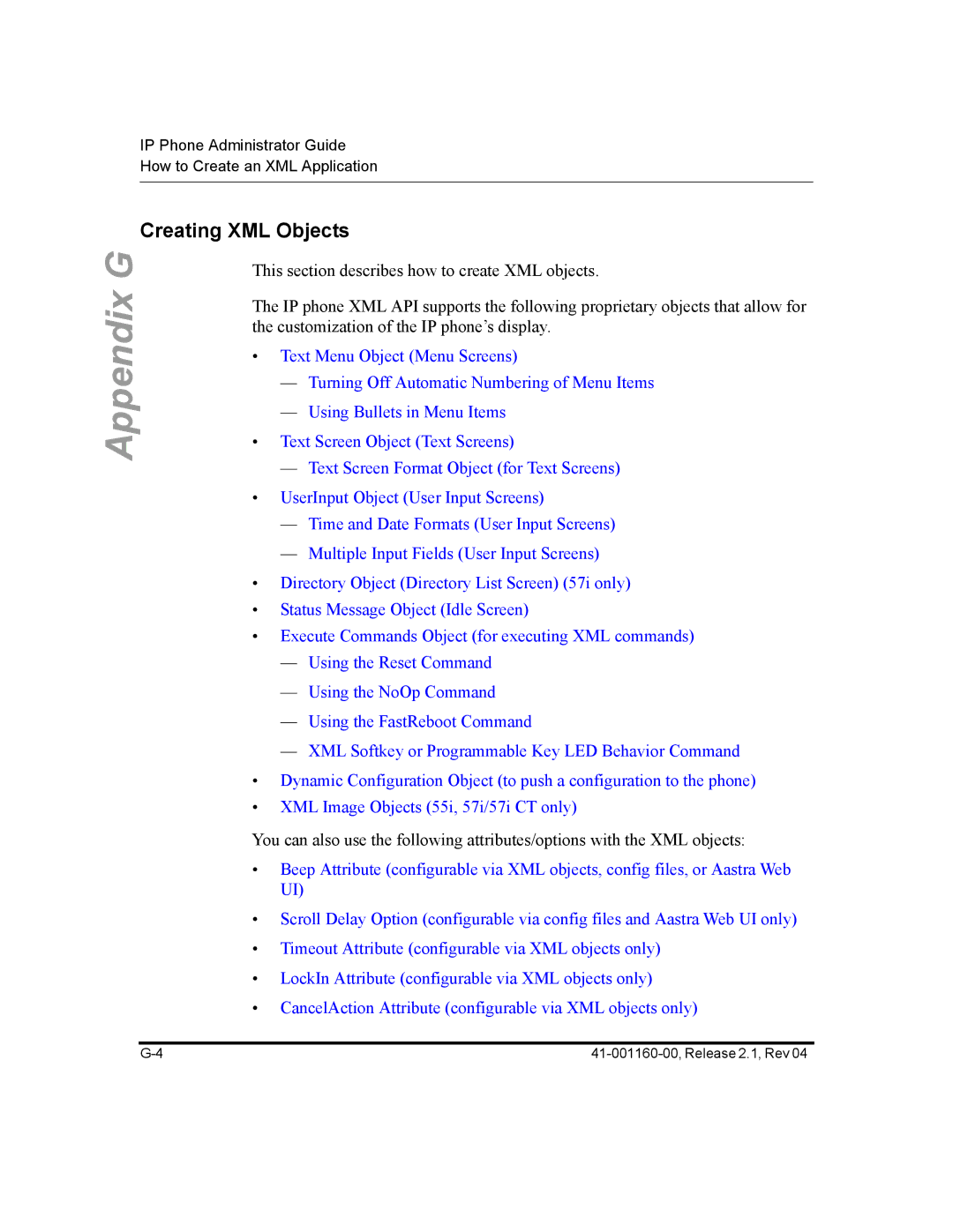 Aastra Telecom 57I CT, 55I, 53I manual Creating XML Objects 