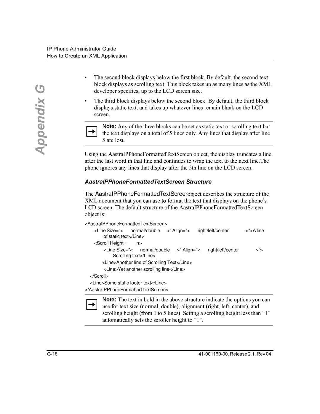 Aastra Telecom 57I CT, 55I, 53I manual AastraIPPhoneFormattedTextScreen Structure 